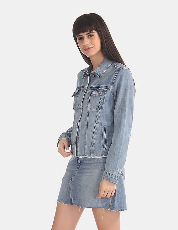 Buy GAP Women Blue Distressed Icon Denim Jacket NNNOW