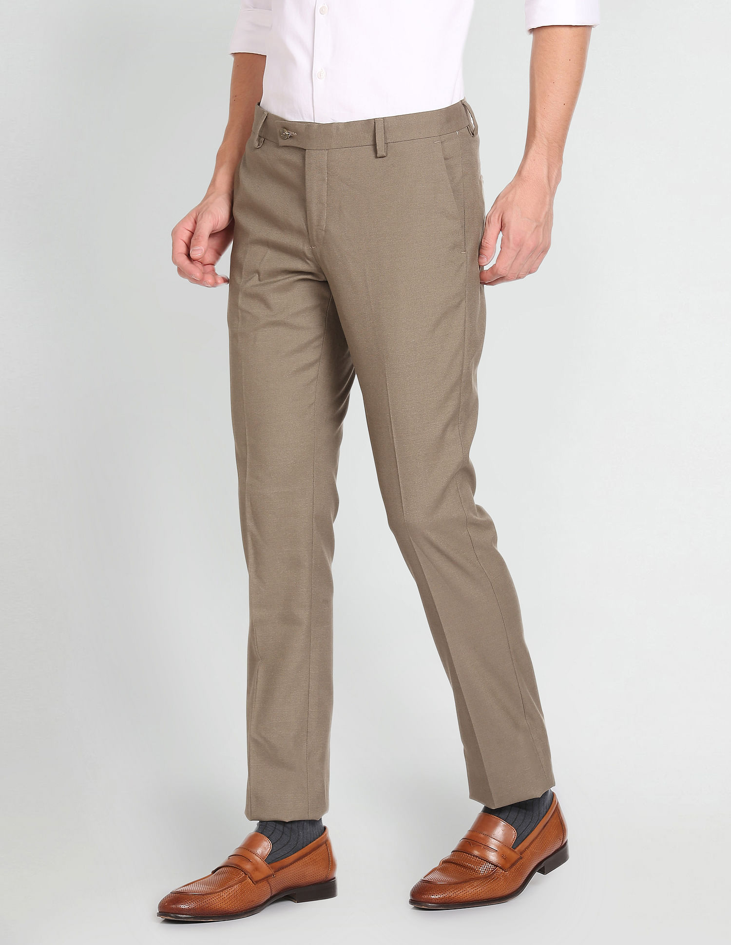 Buy Arrow Oxford Weave Hudson Tailored Fit Formal Trousers - NNNOW.com