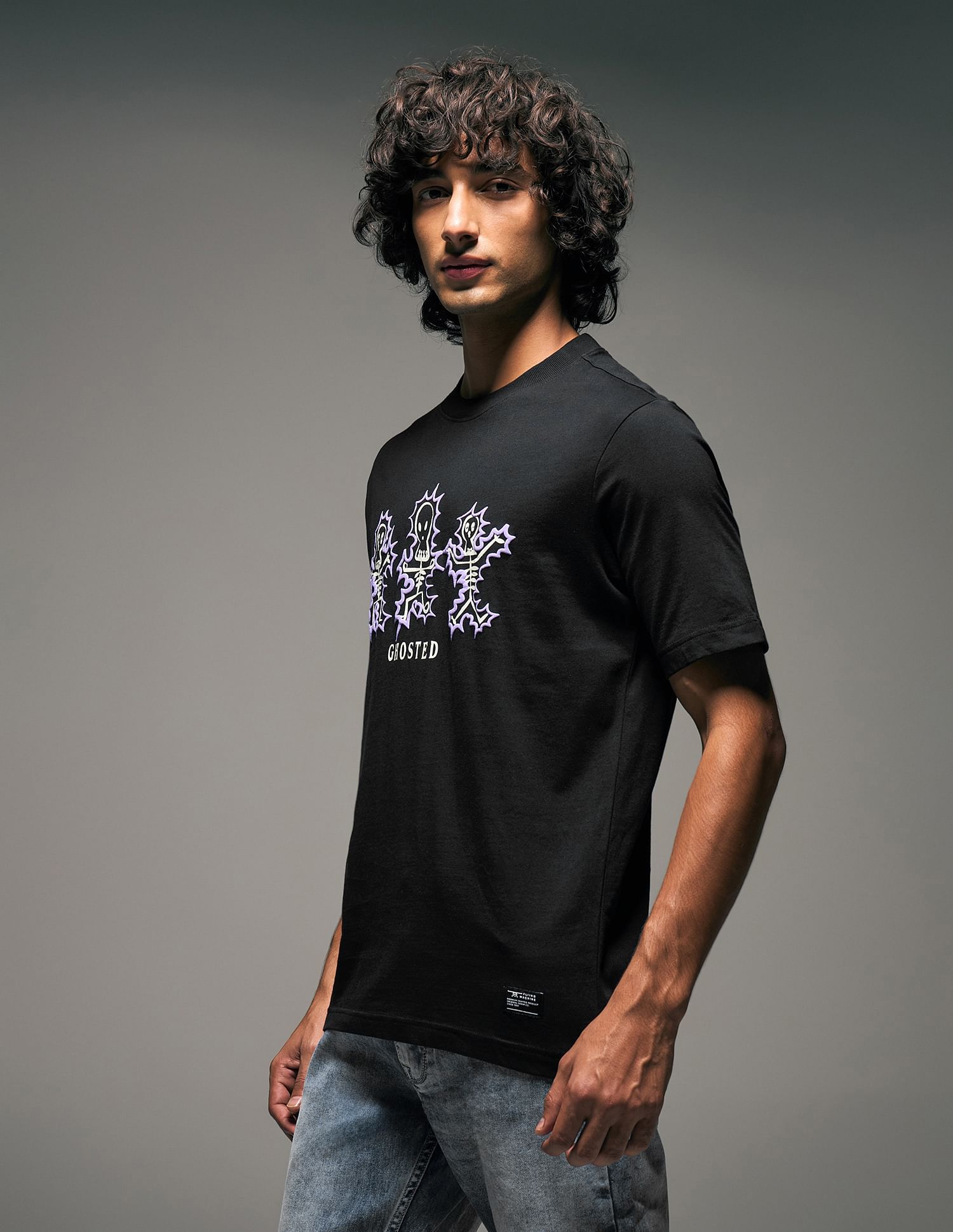 Flying Machine Graphic Printed  Pure Cotton Relaxed Fit T-shirt
