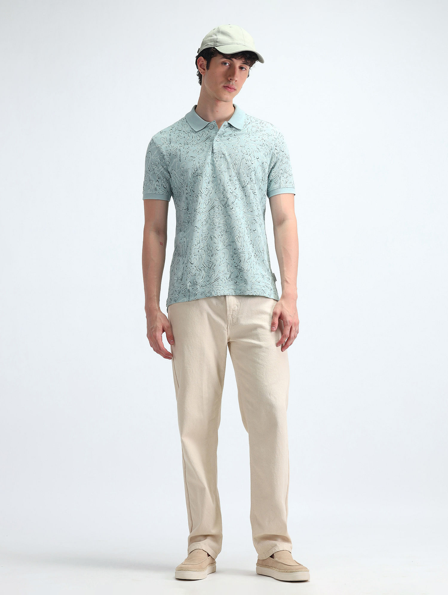 Flying Machine Abstract Pattern Pure Cotton Polo Shirt