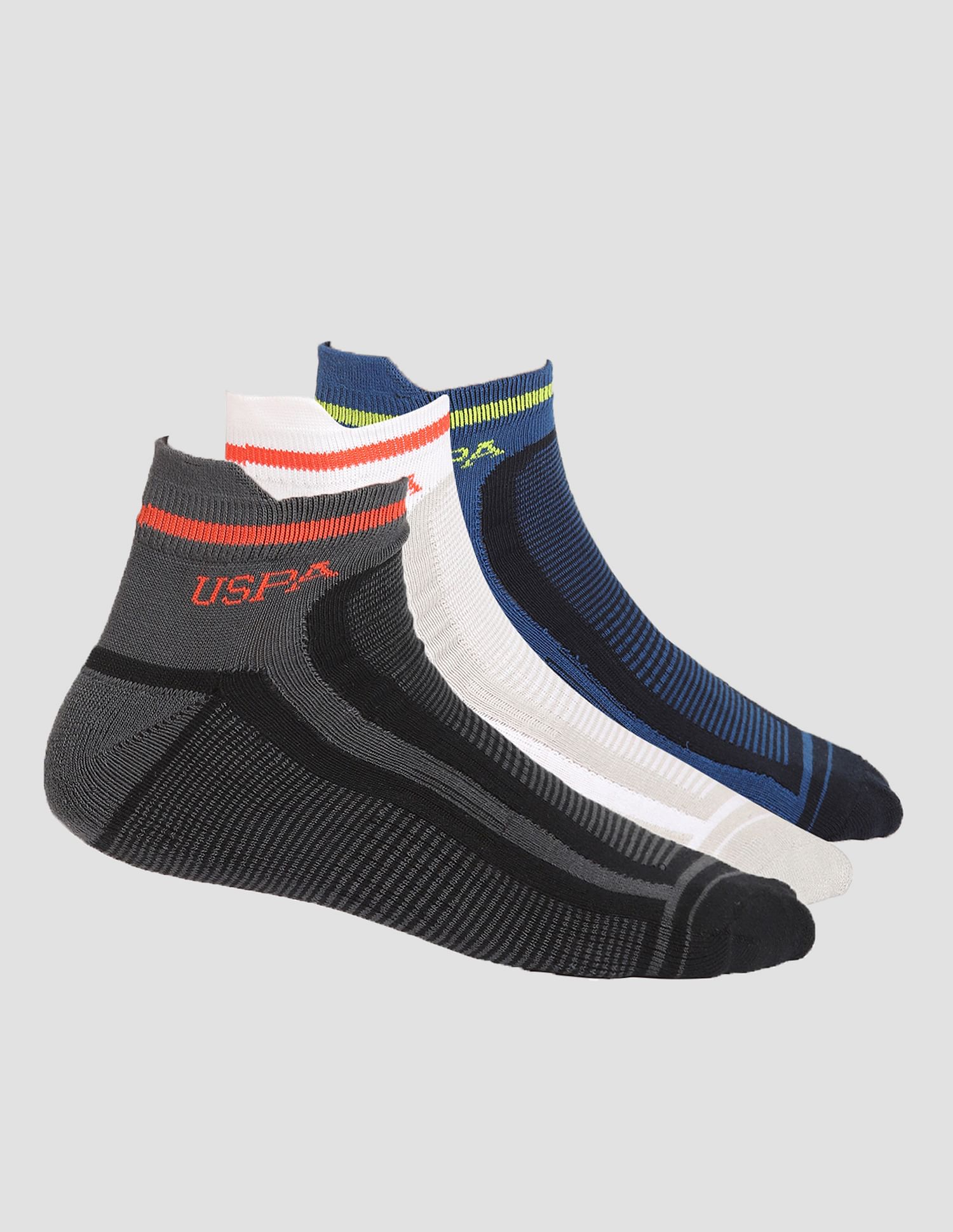 USPA Innerwear Ankle Length Striped ES006 Socks - Pack Of 3