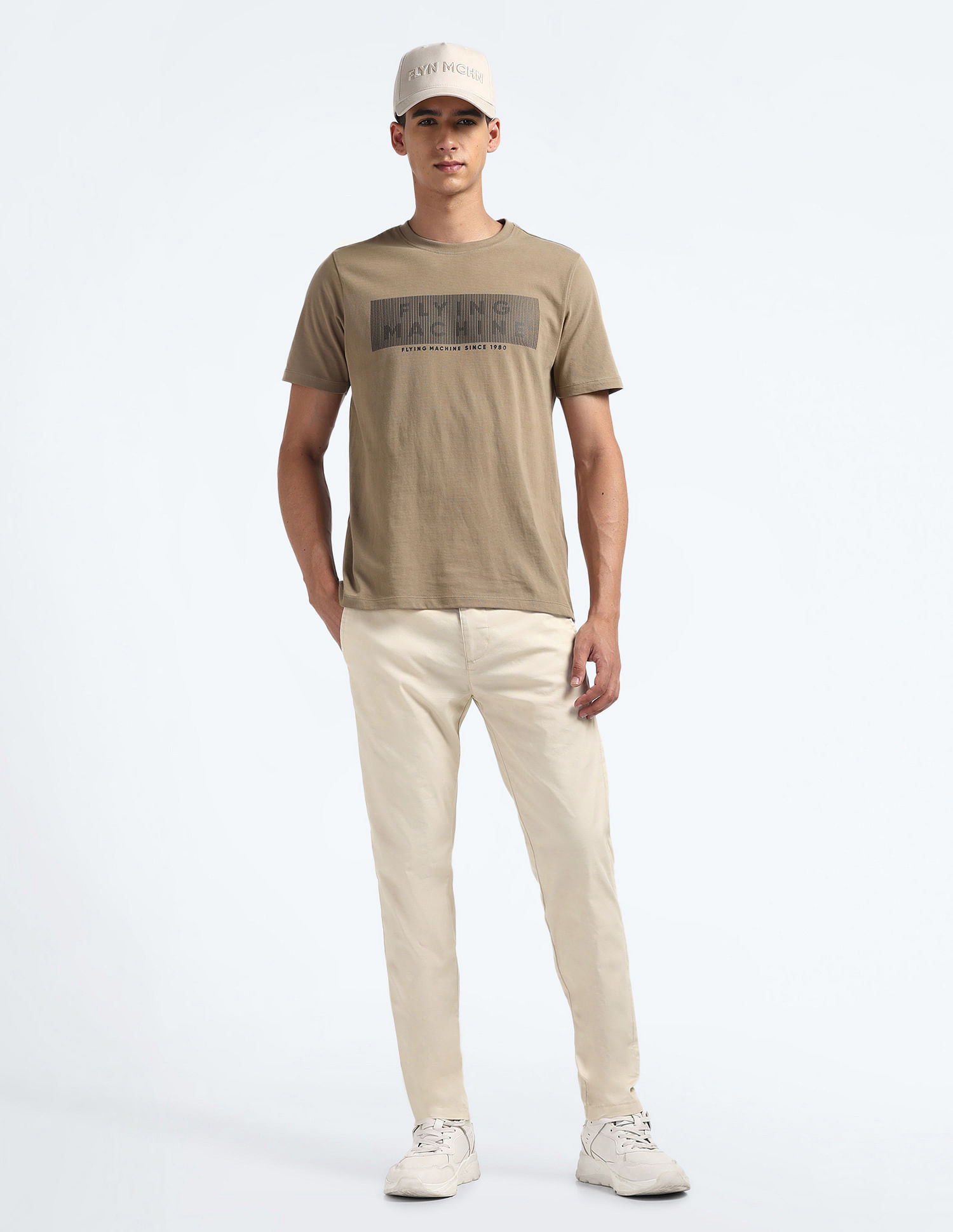 Flying Machine Mid Rise Slash Slim Tapered Fit Chinos