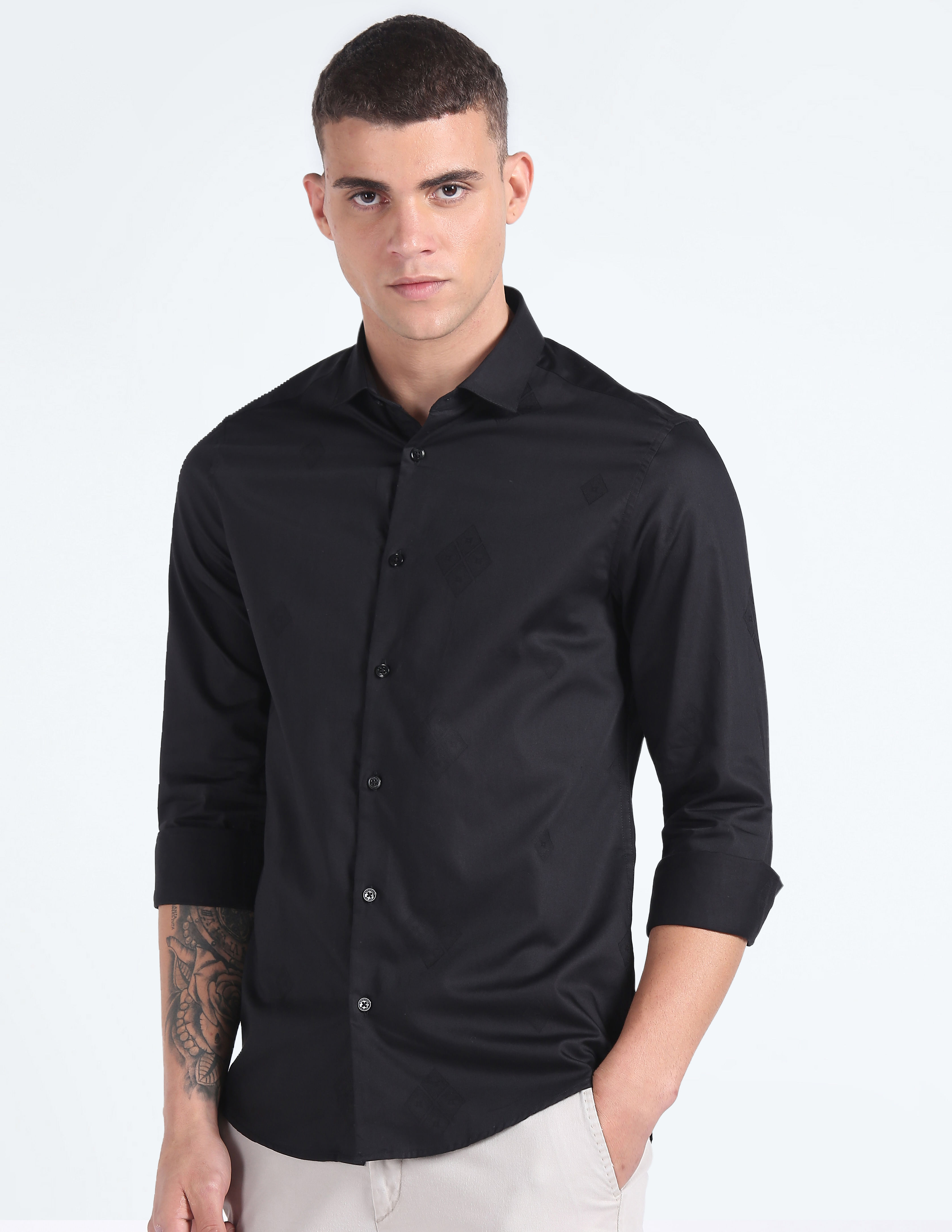 Flying Machine Patterned Jacquard Cotton Shirt