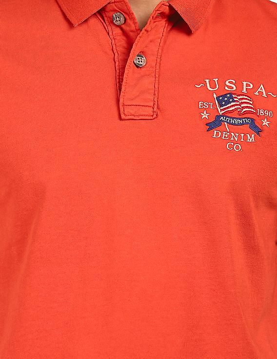 U.S. Polo Assn. Denim Co. Men Orange Solid Polo T-Shirt