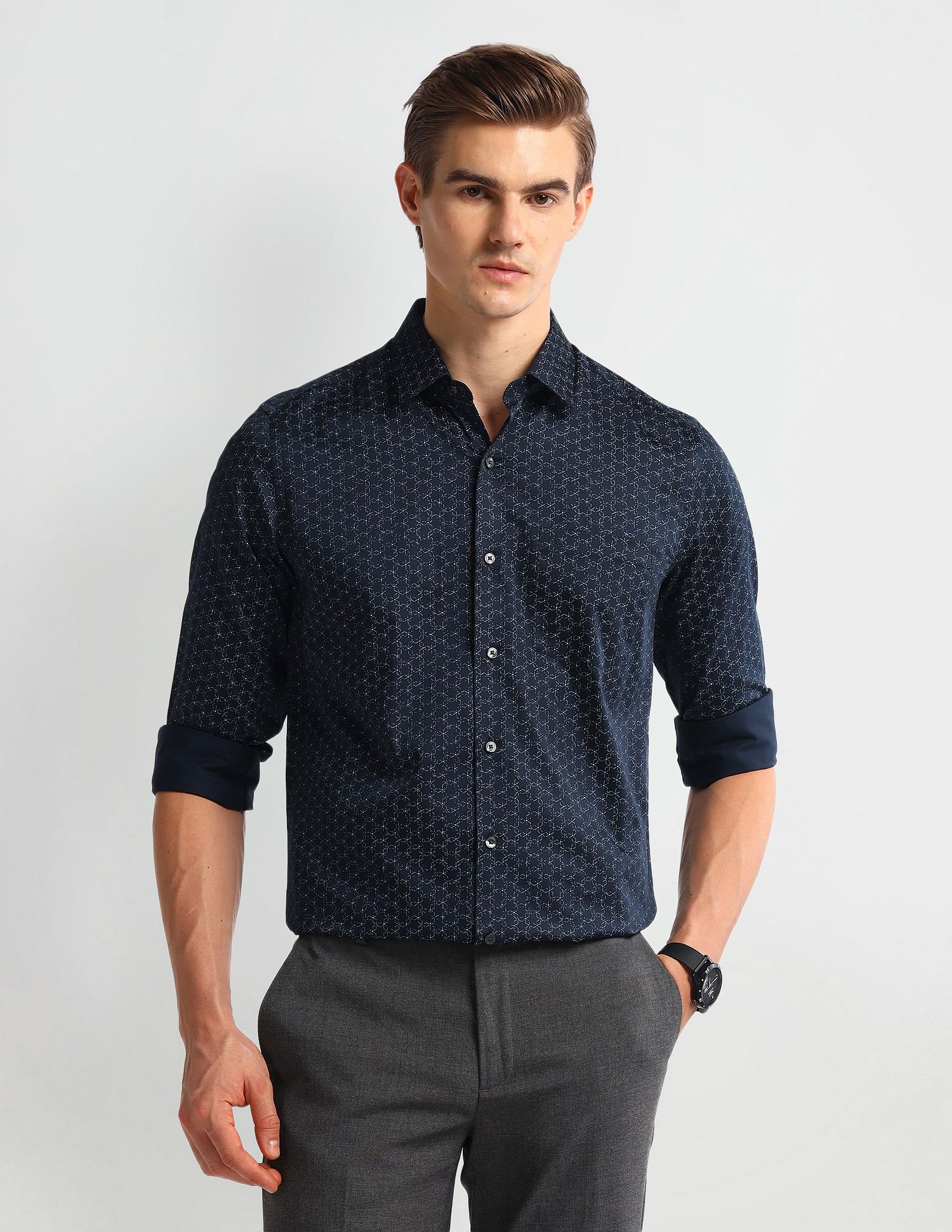 Arrow Geometric Print Satin Shirt
