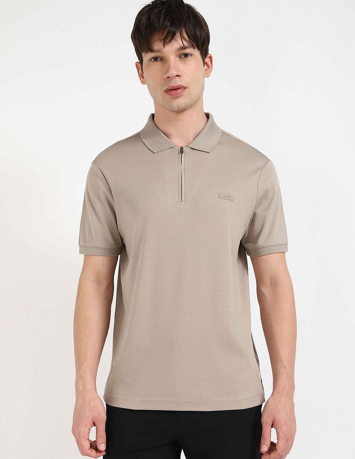 Calvin Klein Jeans Solid Regular-Fit Cotton Polo T-Shirt