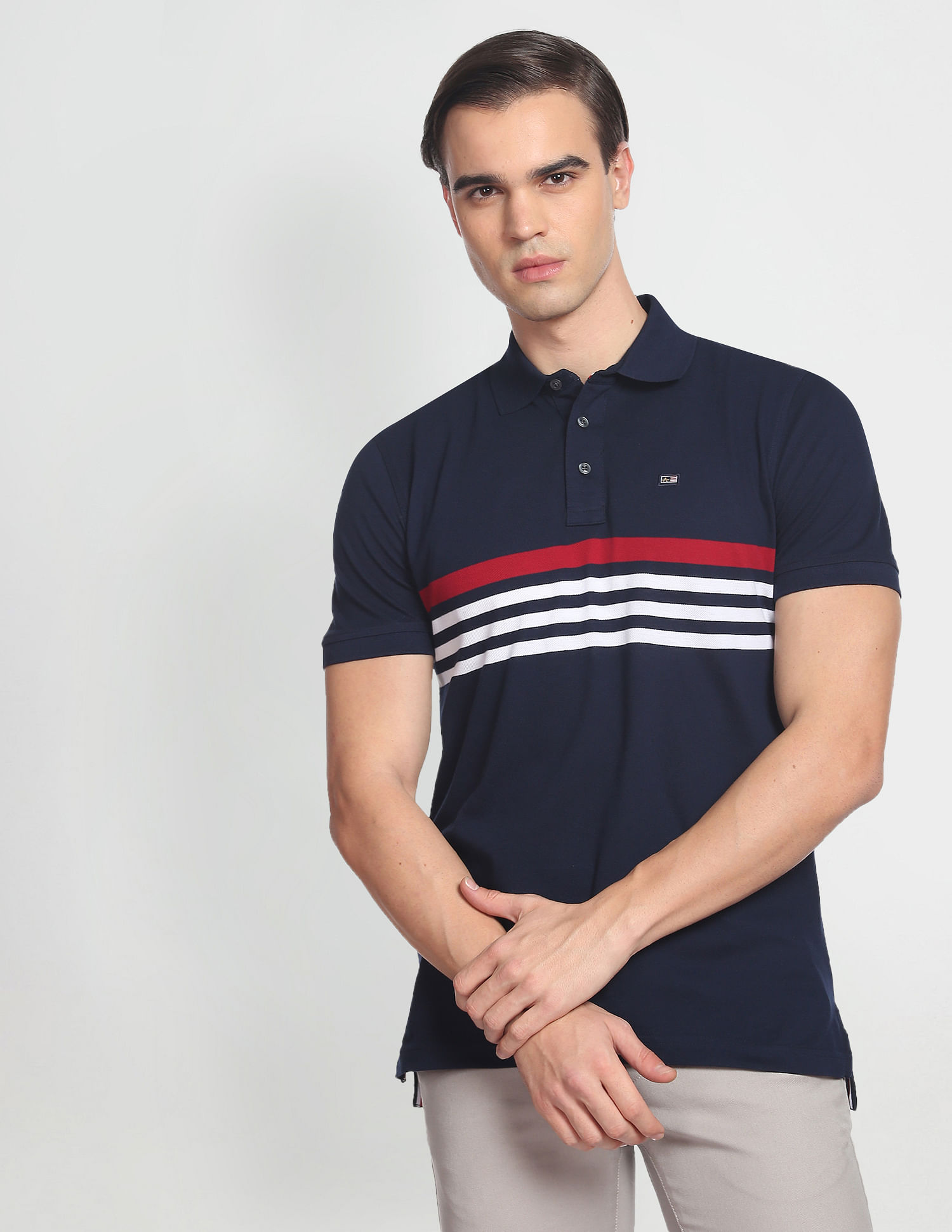 Arrow Sports Horizontal Stripe Pique Polo Shirt