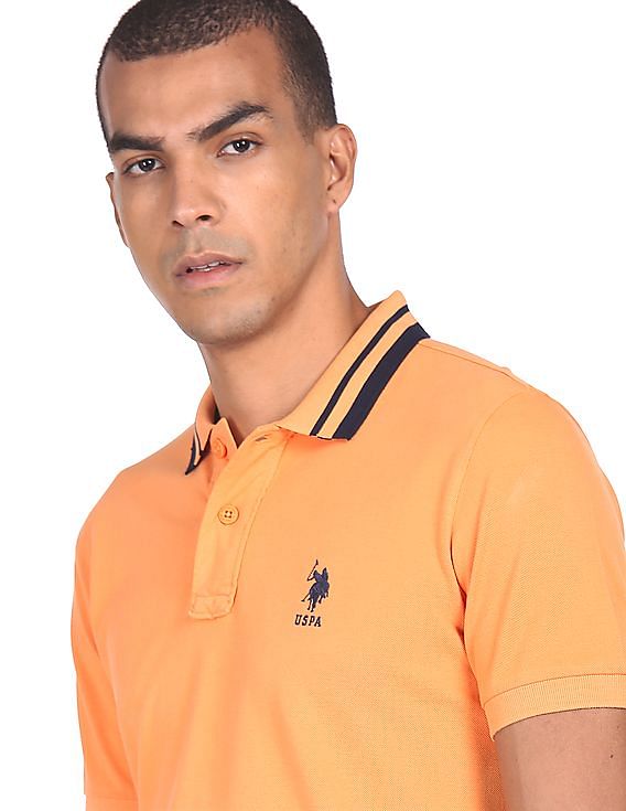 U.S. Polo Assn. Striped Collar Solid Polo Shirt