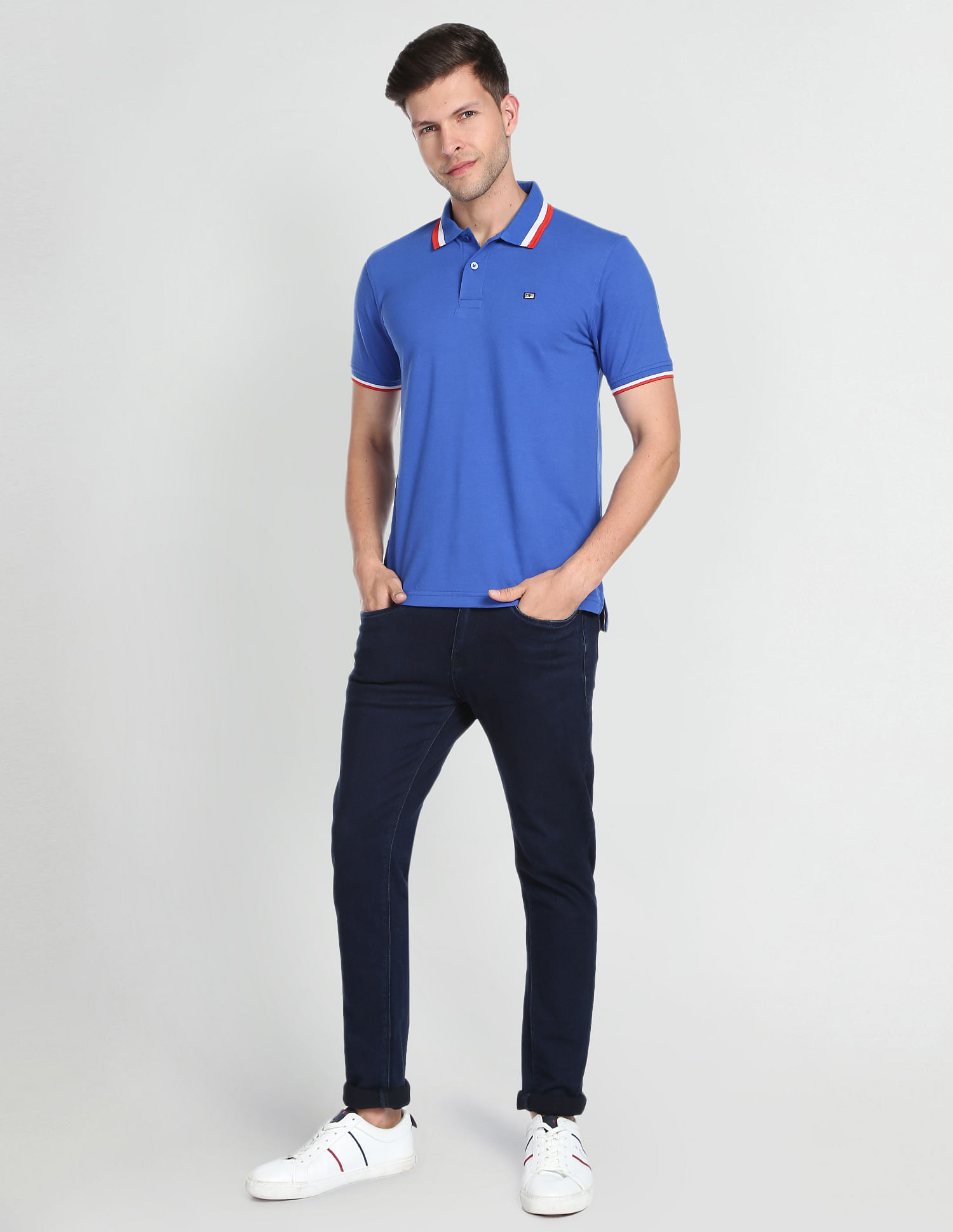 Arrow Sports Striped Collar Pique Polo Shirt