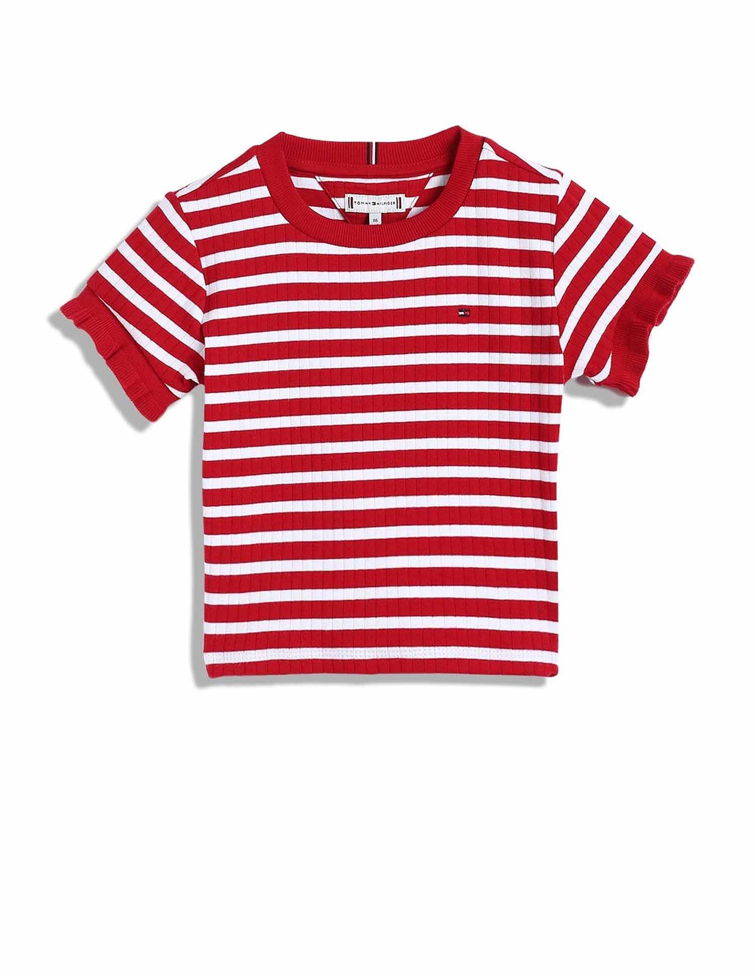 Tommy Hilfiger Kids Girls Striped Slim-Fit Cotton T-Shirt