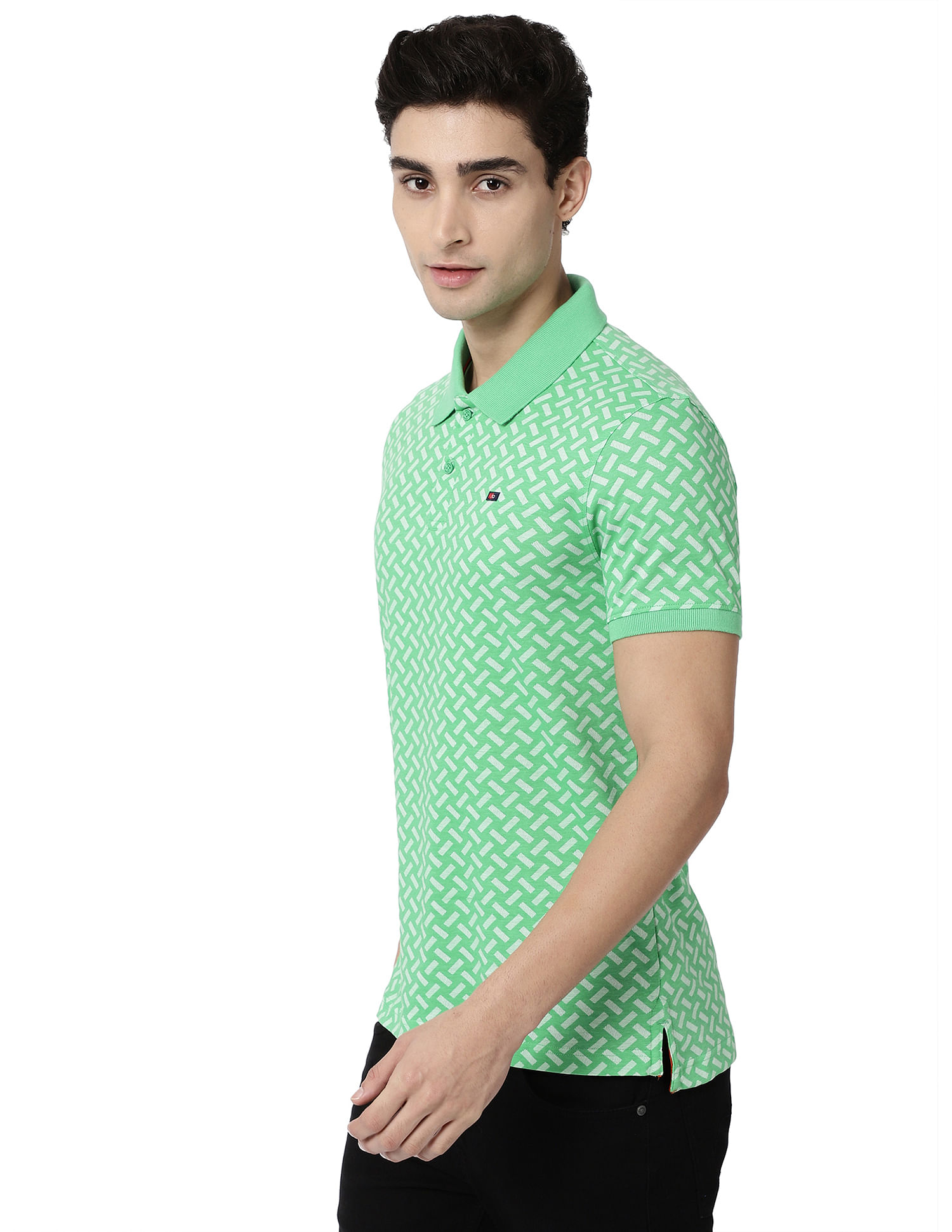 AD by Arvind Geometric Print Cotton Polo Shirt
