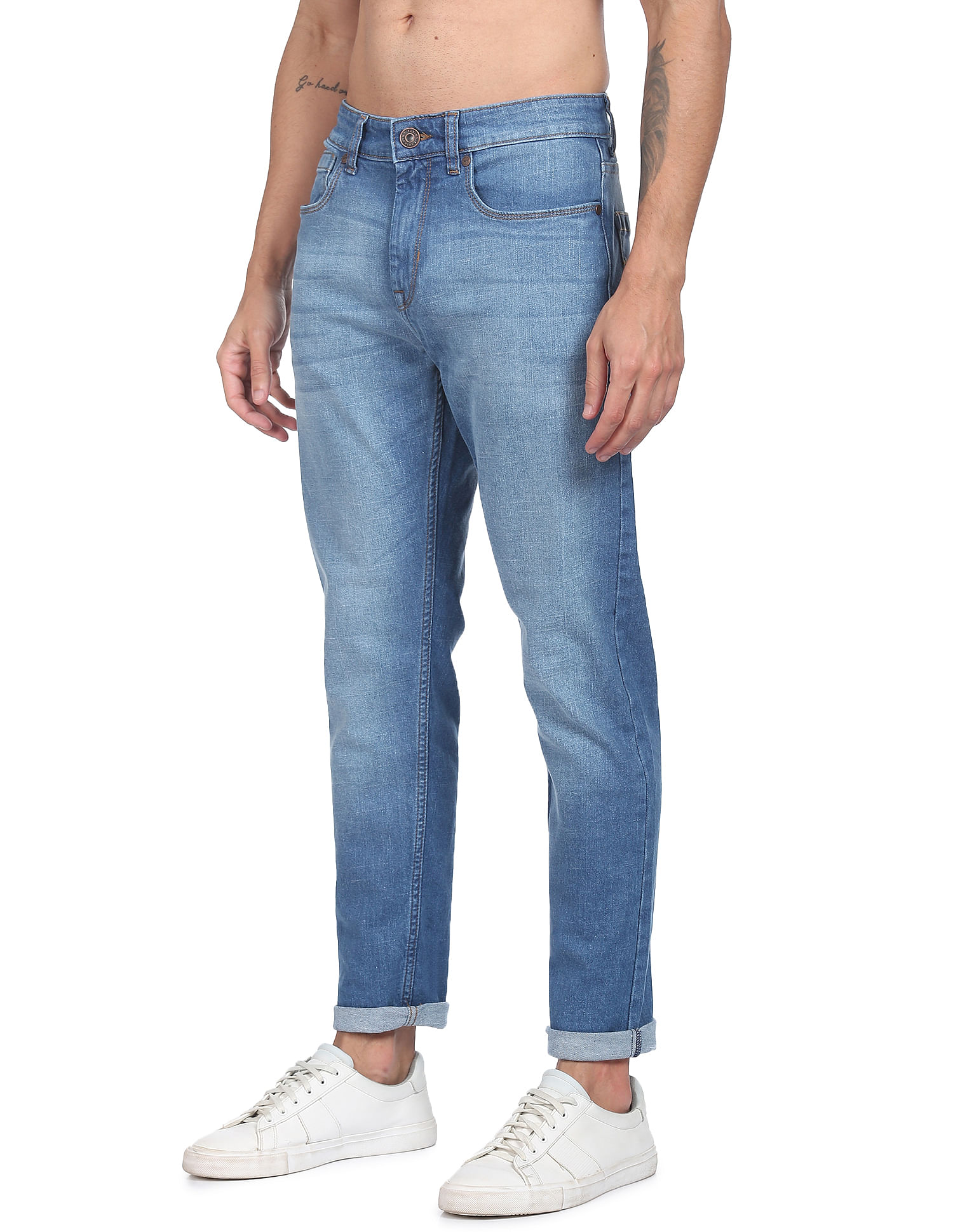 Flying Machine Stone Wash Slash Slim Tapered Fit Jeans