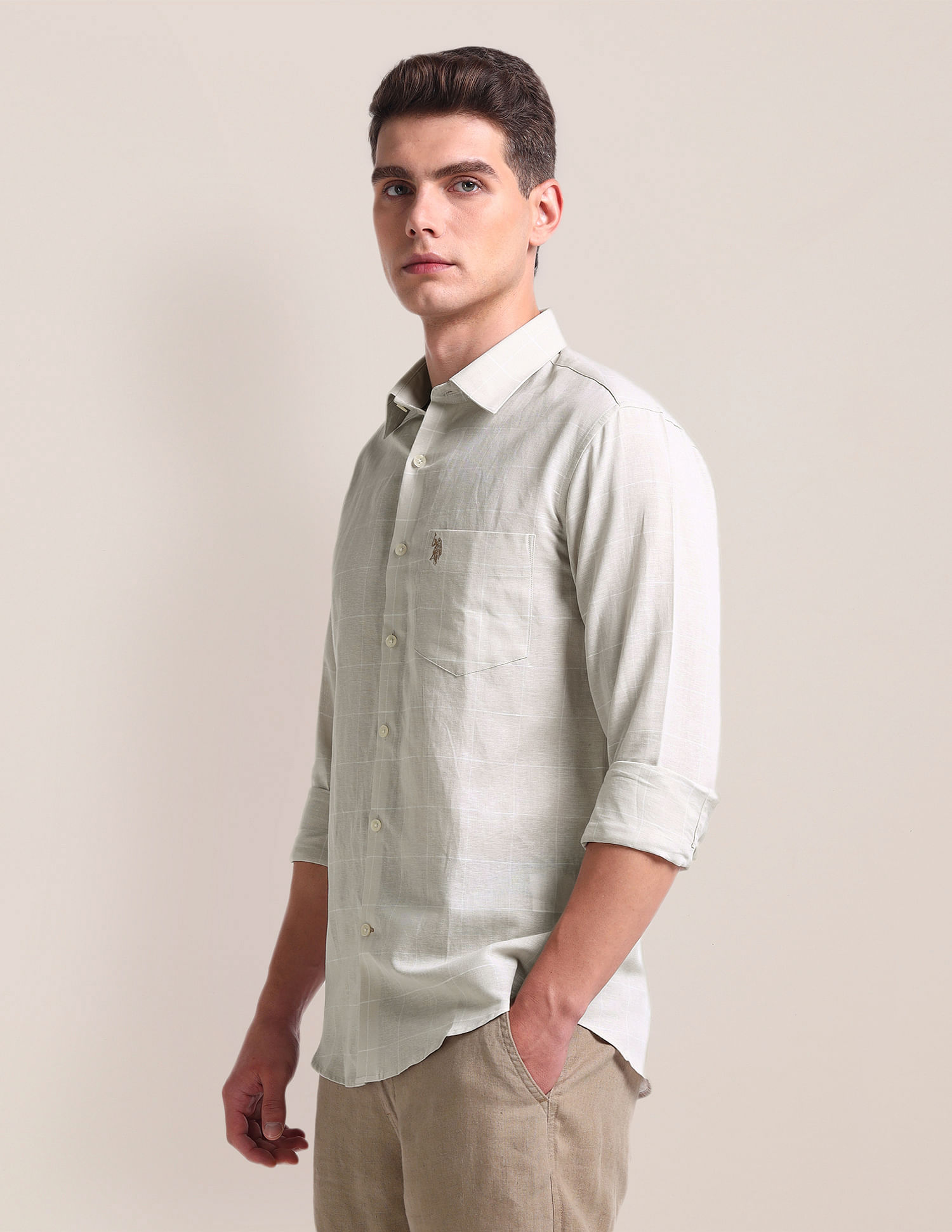 U.S. Polo Assn. Windowpane Check Linen Blend Shirt
