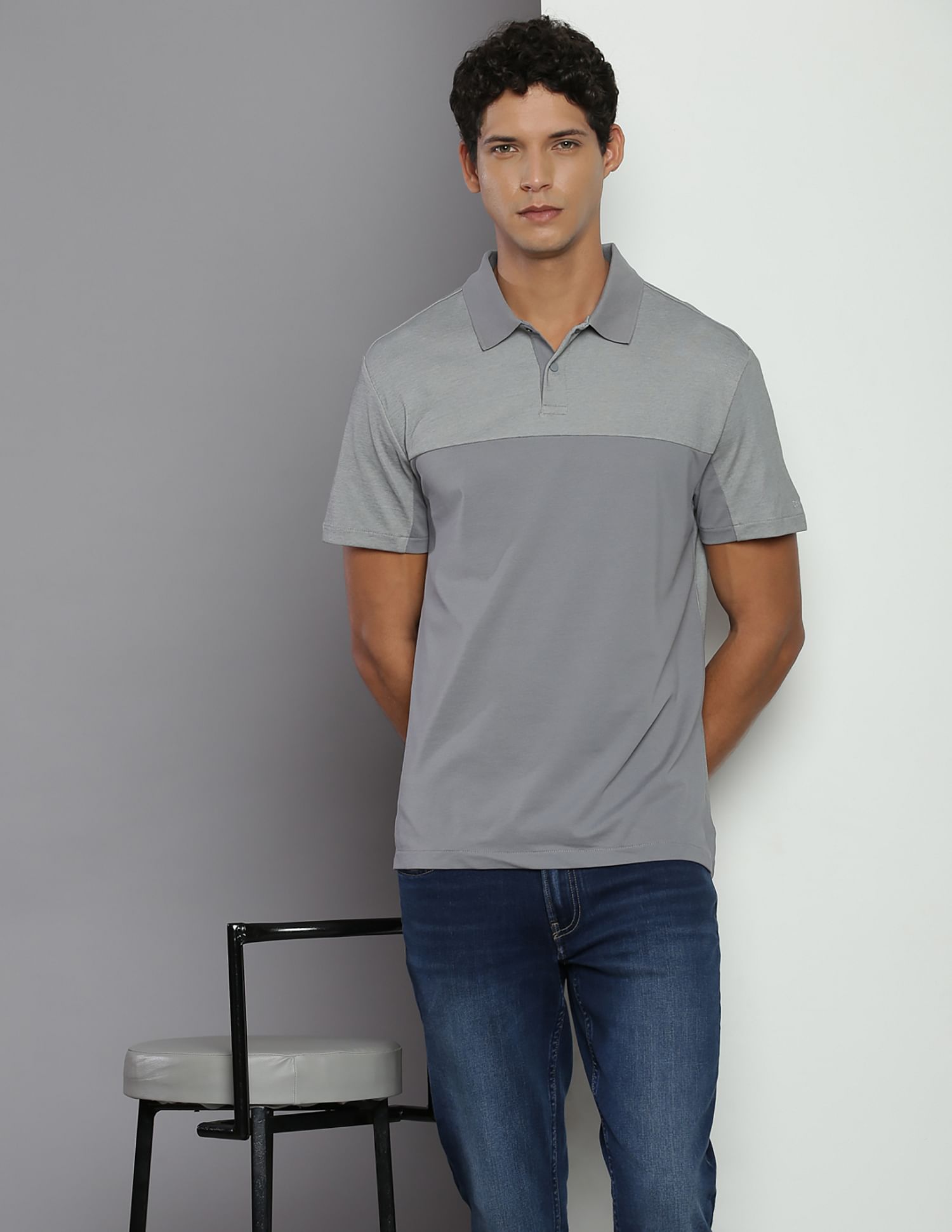 Calvin Klein Colour Block Mix Media Polo Shirt