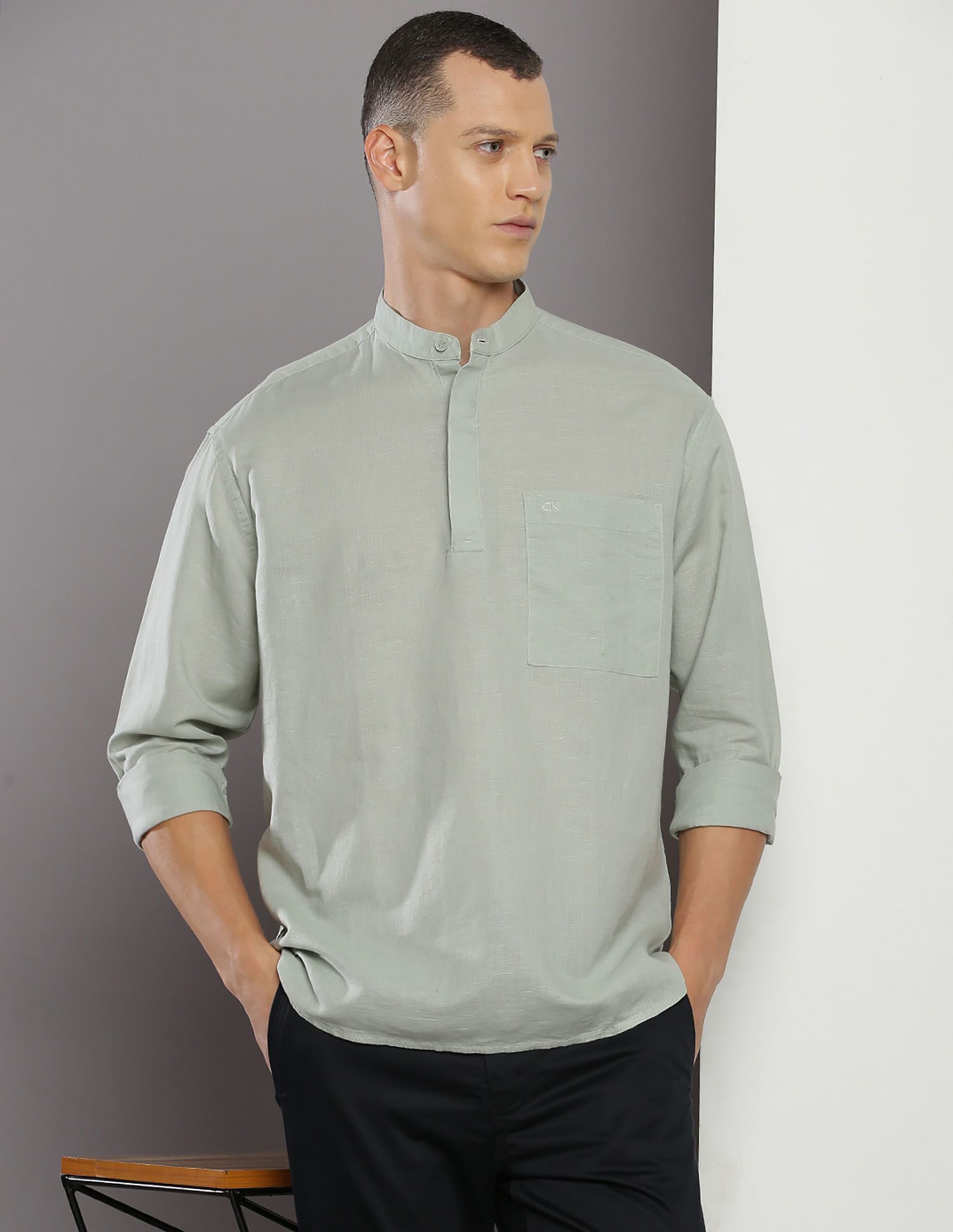 Buy Calvin Klein Linen Cotton Popover Shirt - NNNOW.com