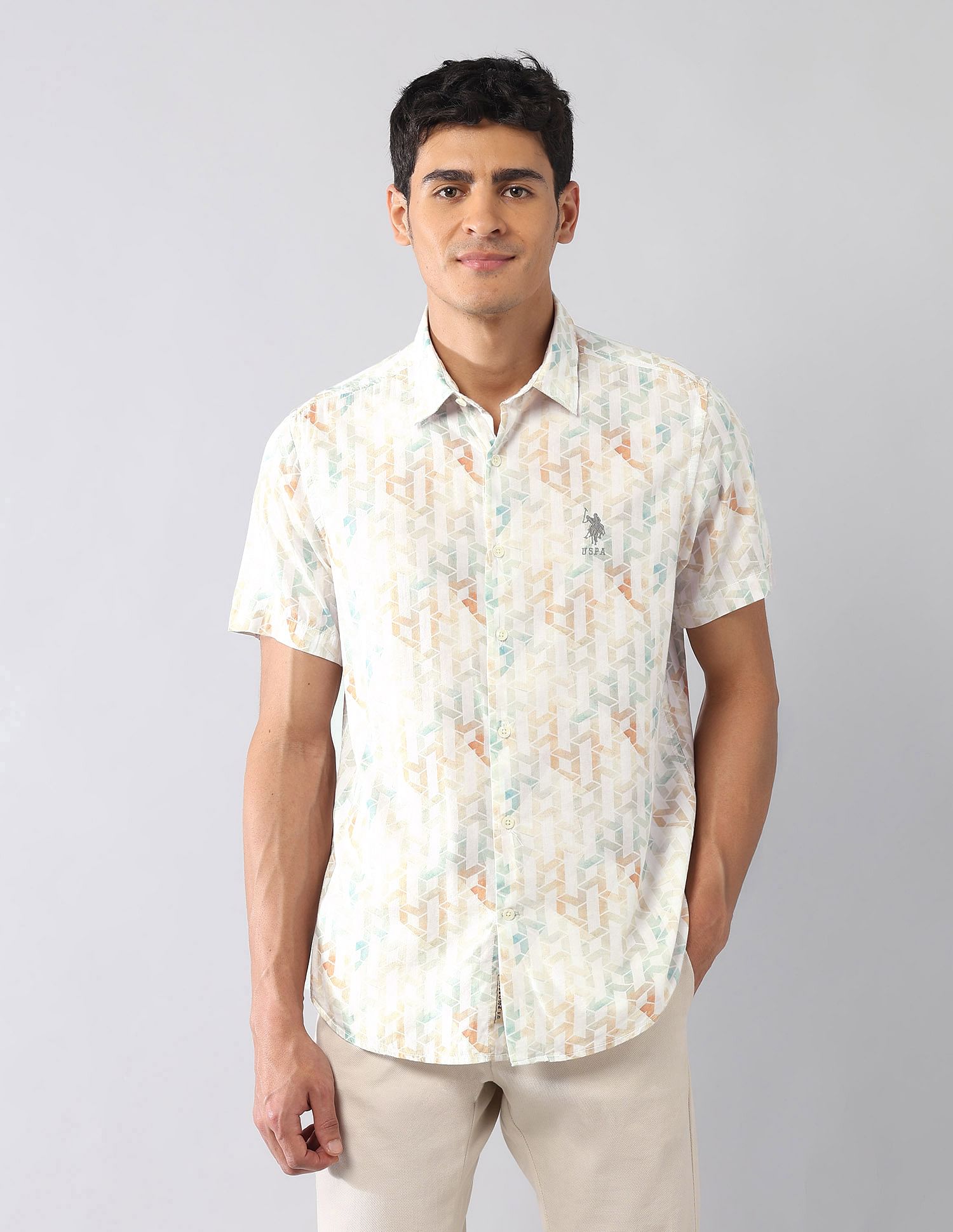 U.S. Polo Assn. Denim Co. Geometric Printed Satin Regular Fit Shirt