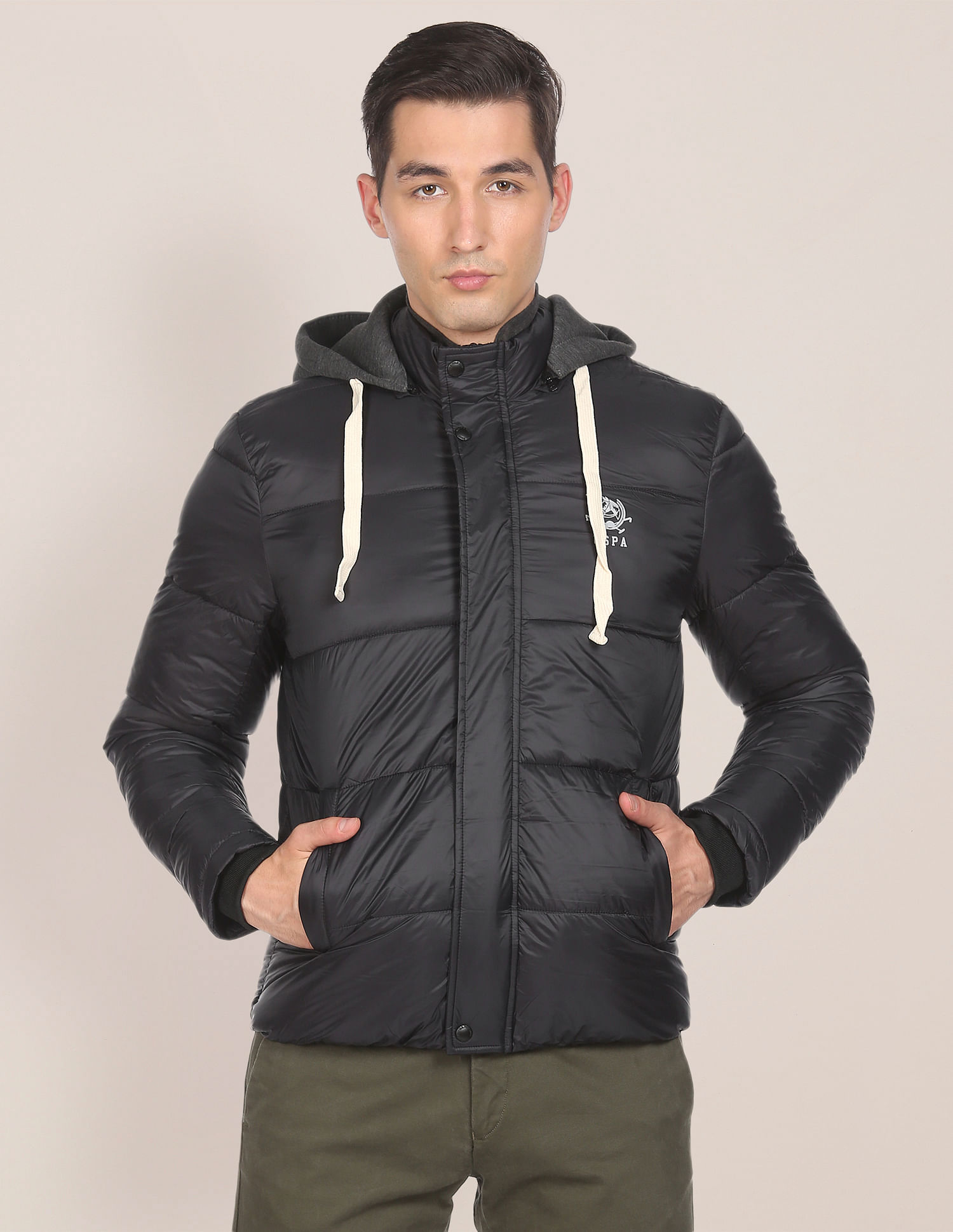 U.S. Polo Assn. Detachable Hood Nylon Solid Puffer Jacket