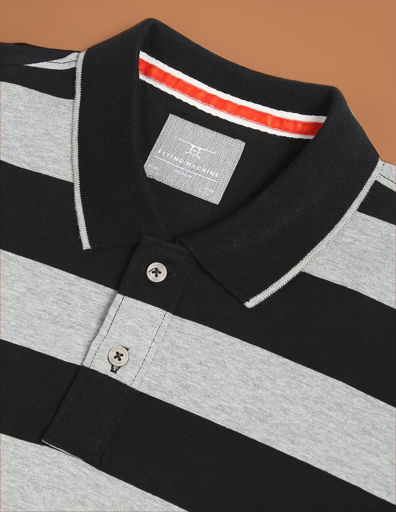Flying Machine Horizontal Stripe Tipped Collar Polo Shirt