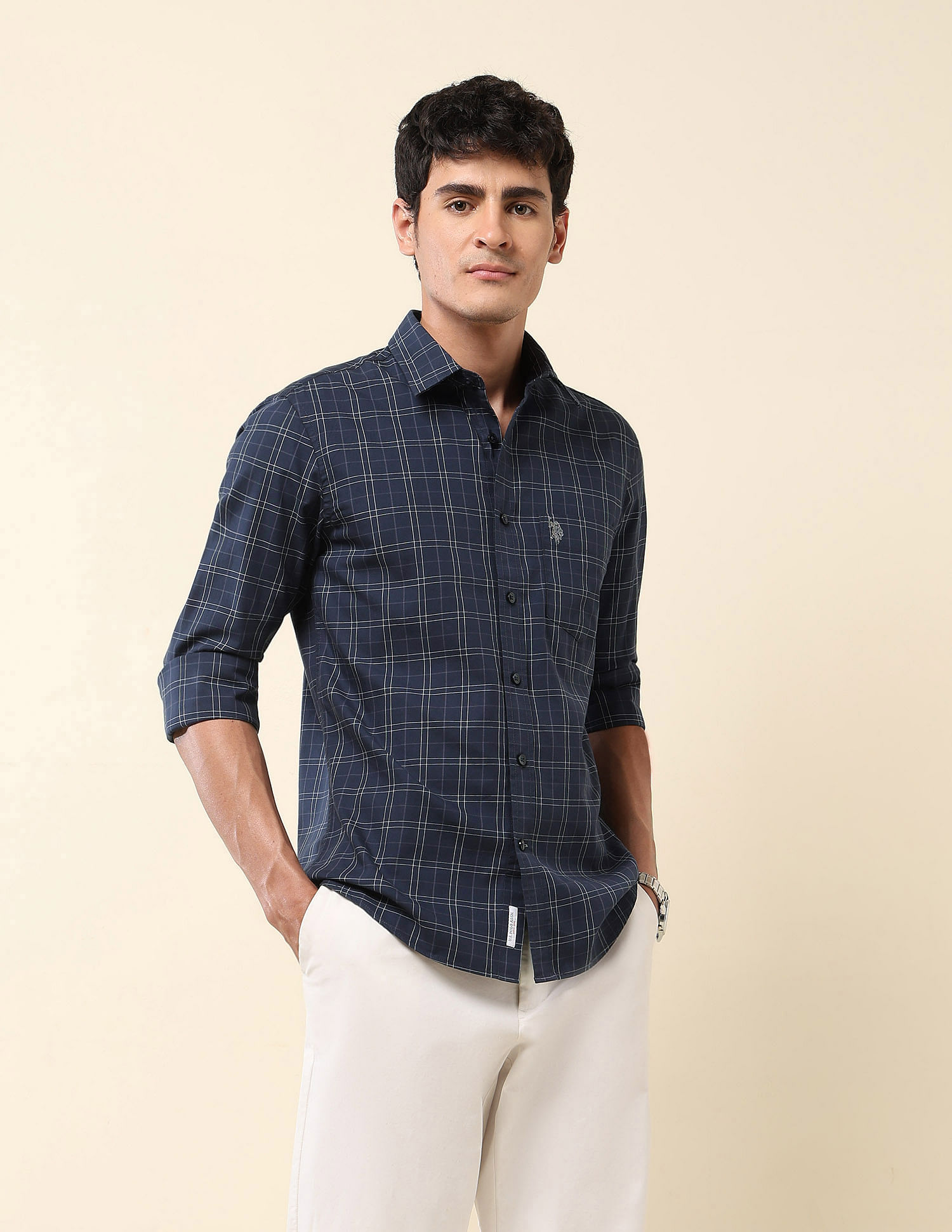 U.S. Polo Assn. Grid Tattersall Checked Tailored Fit Shirt