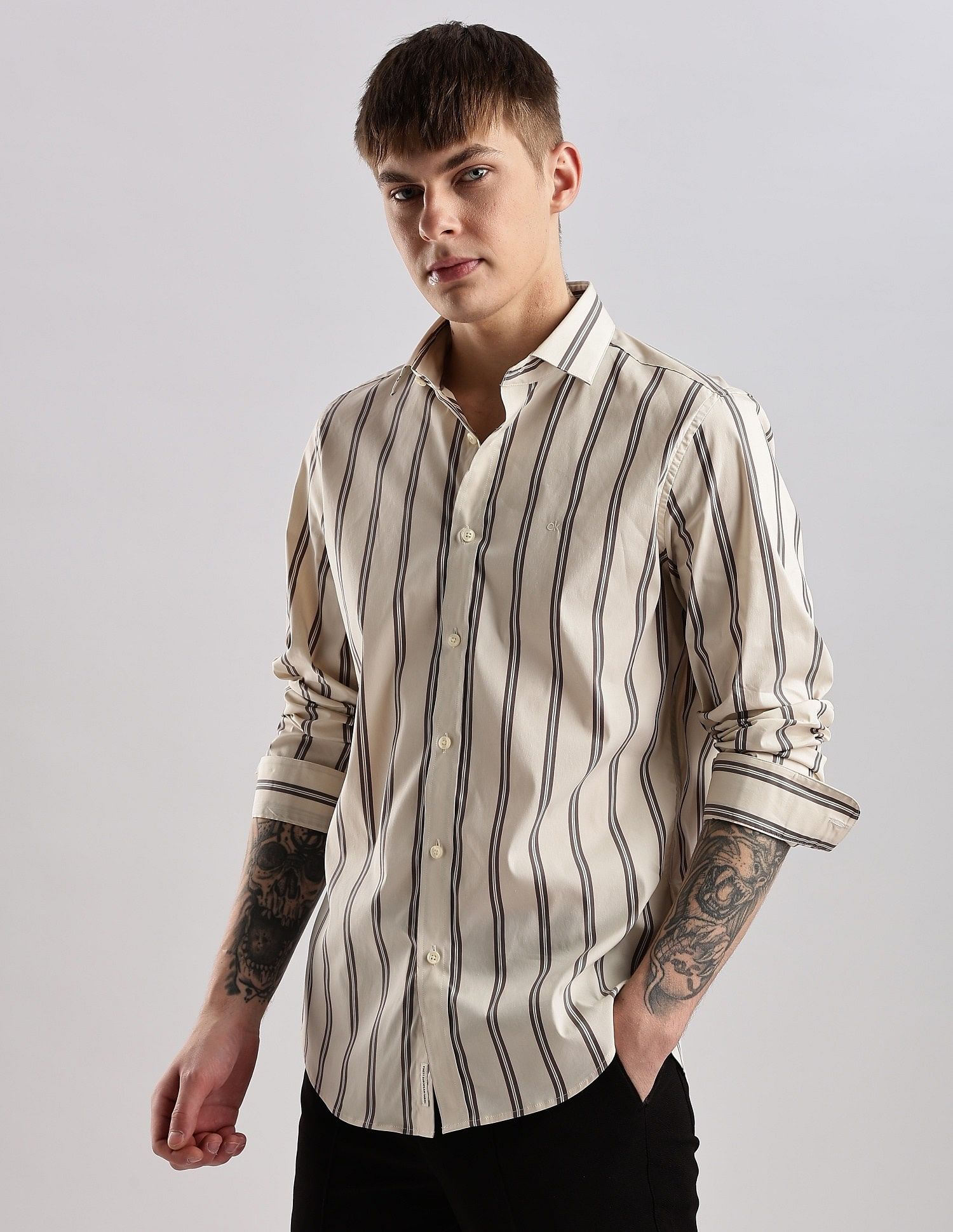 Calvin Klein Jeans Vertical Stripes Slim Fit Plain Woven Shirt