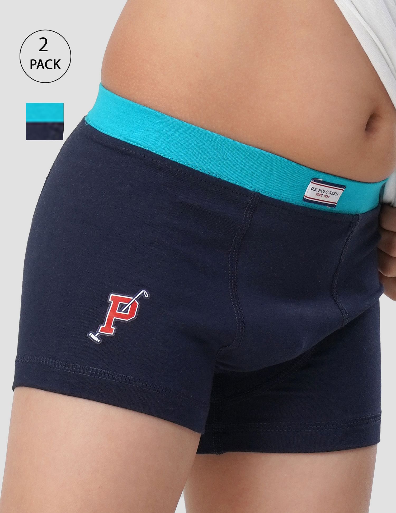 USPA Innerwear Boys Solid Cotton Spandex IKTA Trunks - Pack Of 2