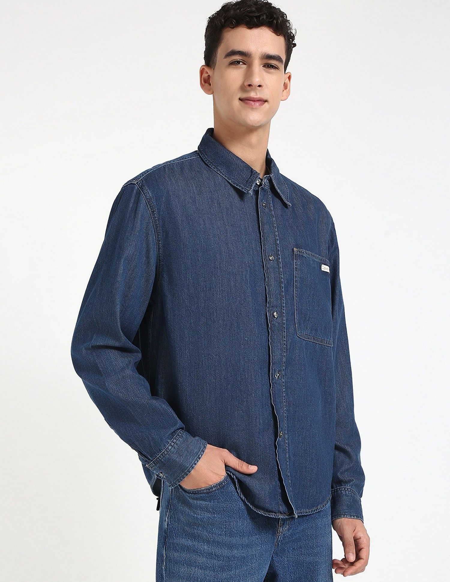 Calvin Klein Jeans Solid Regular-Fit Denim Shirt