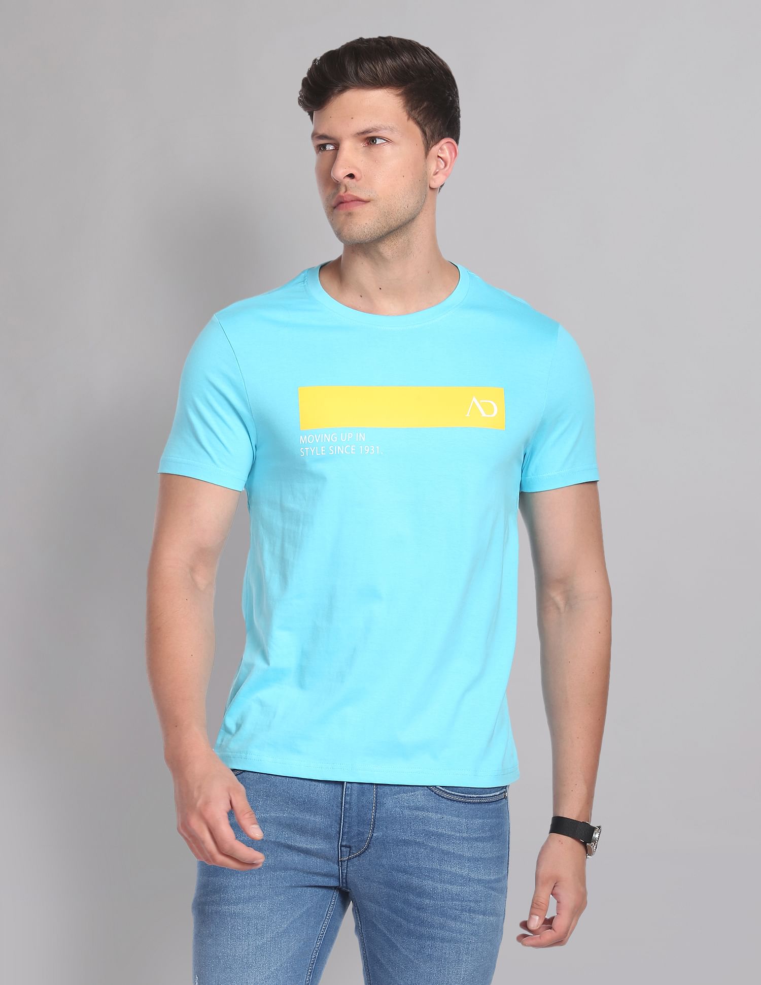 AD by Arvind Crew Neck Printed T-Shirt
