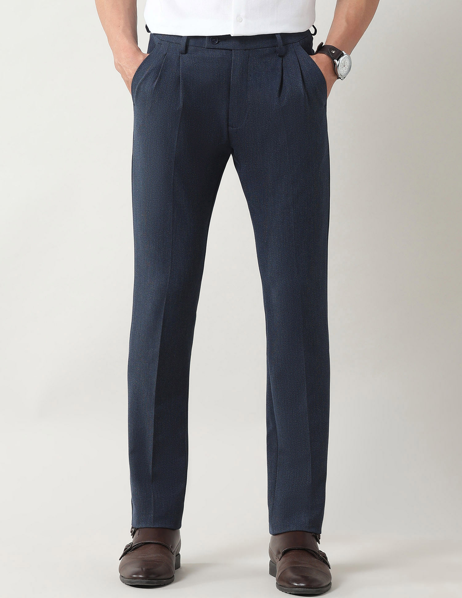 Arrow Slim Fit Solid Trousers