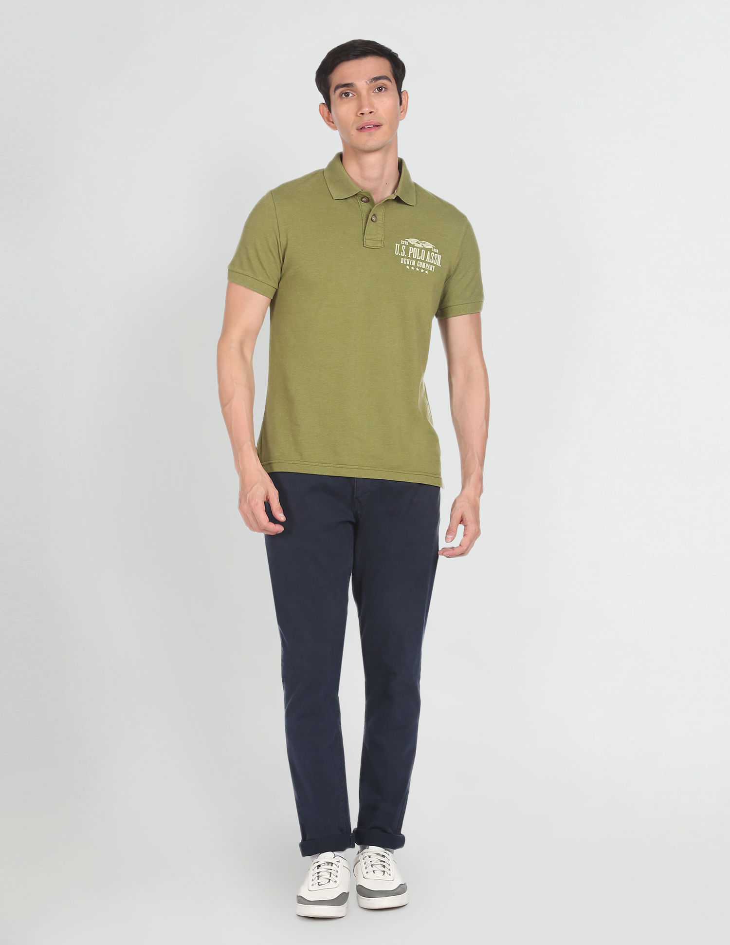 U.S. Polo Assn. Denim Co. Ribbed Collar Brand Print Polo Shirt