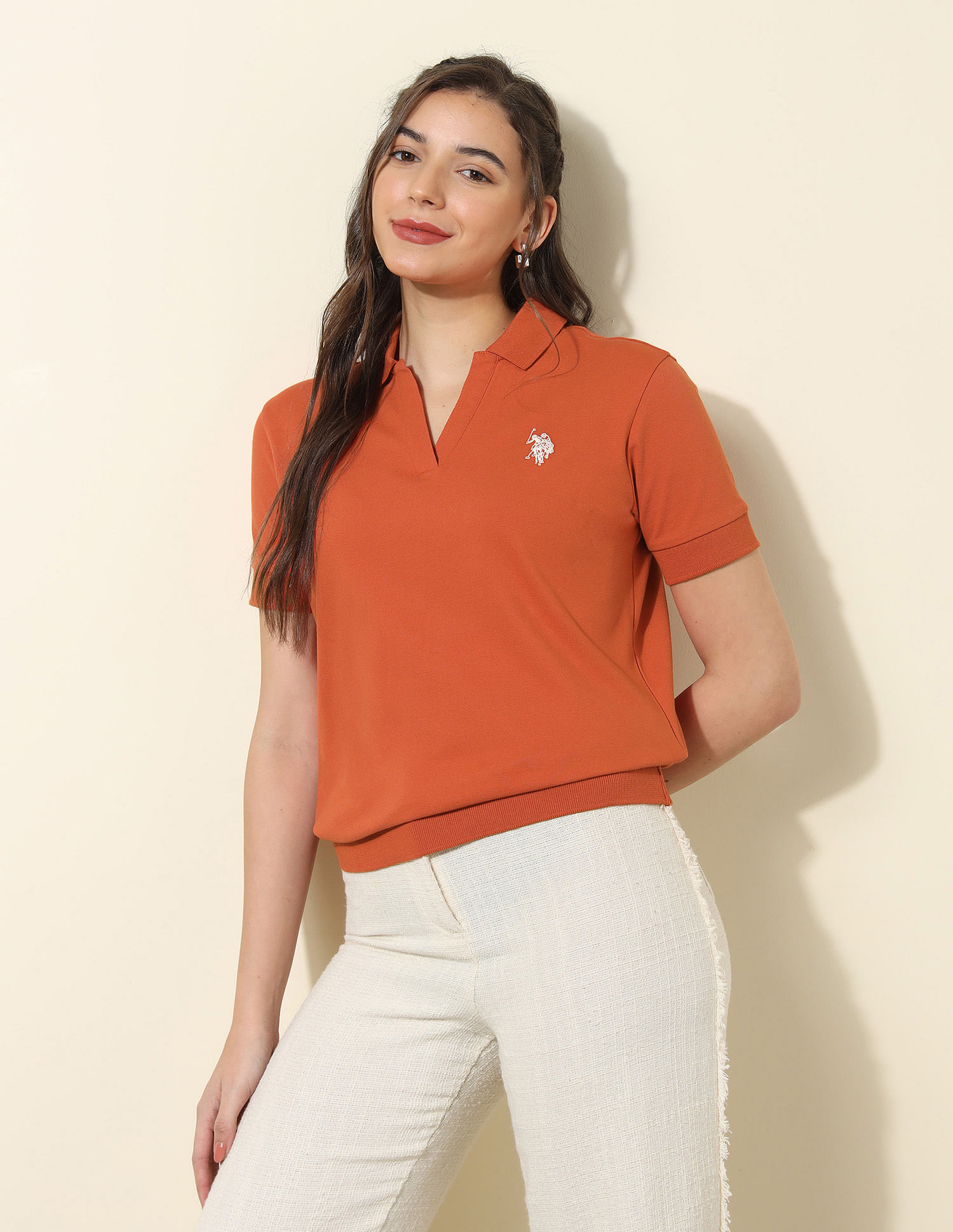 U.S. Polo Assn. Women Relaxed Fit Solid Polo Shirt