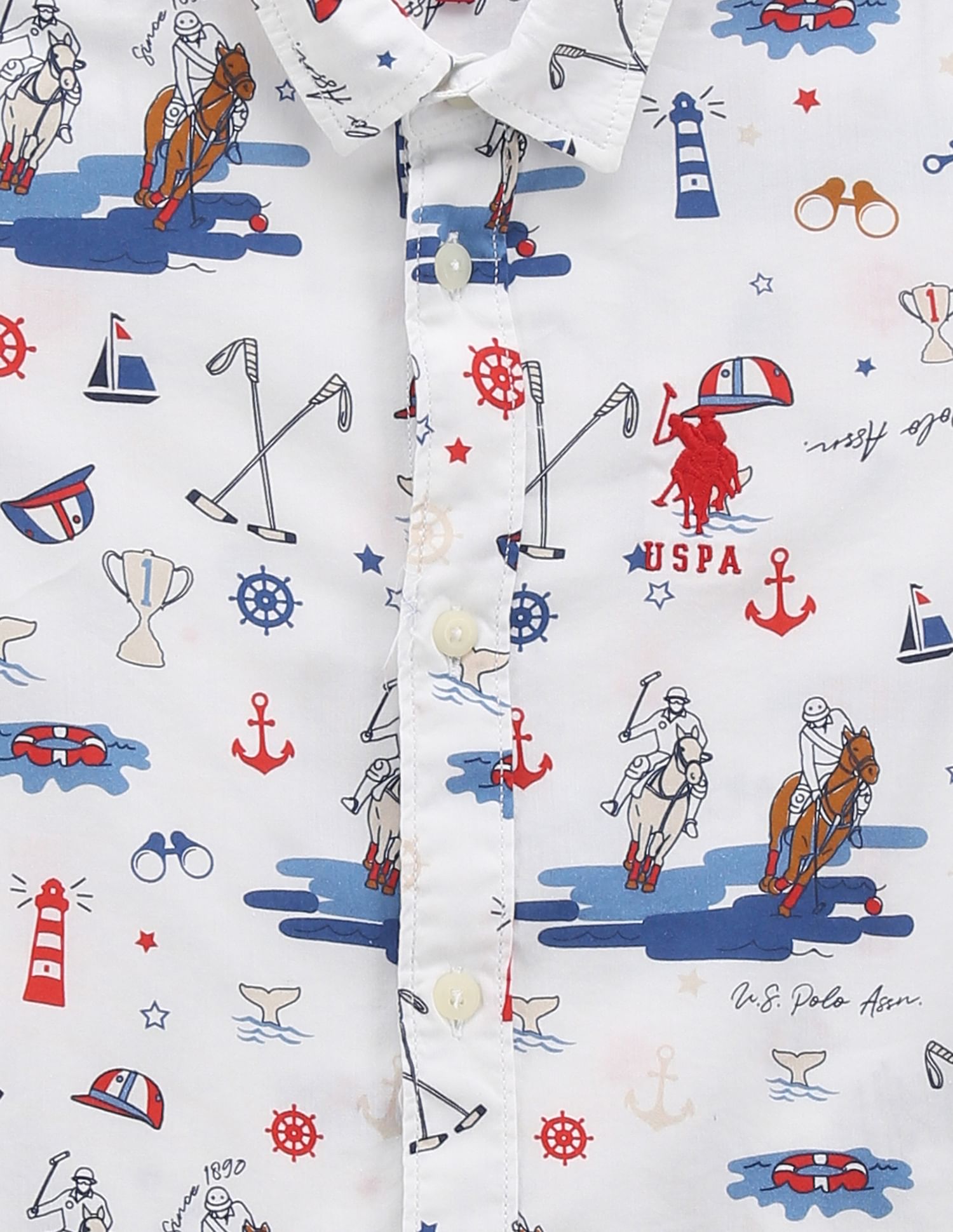 U.S. Polo Assn. Kids Boys Spread Collar Graphic Print Shirt