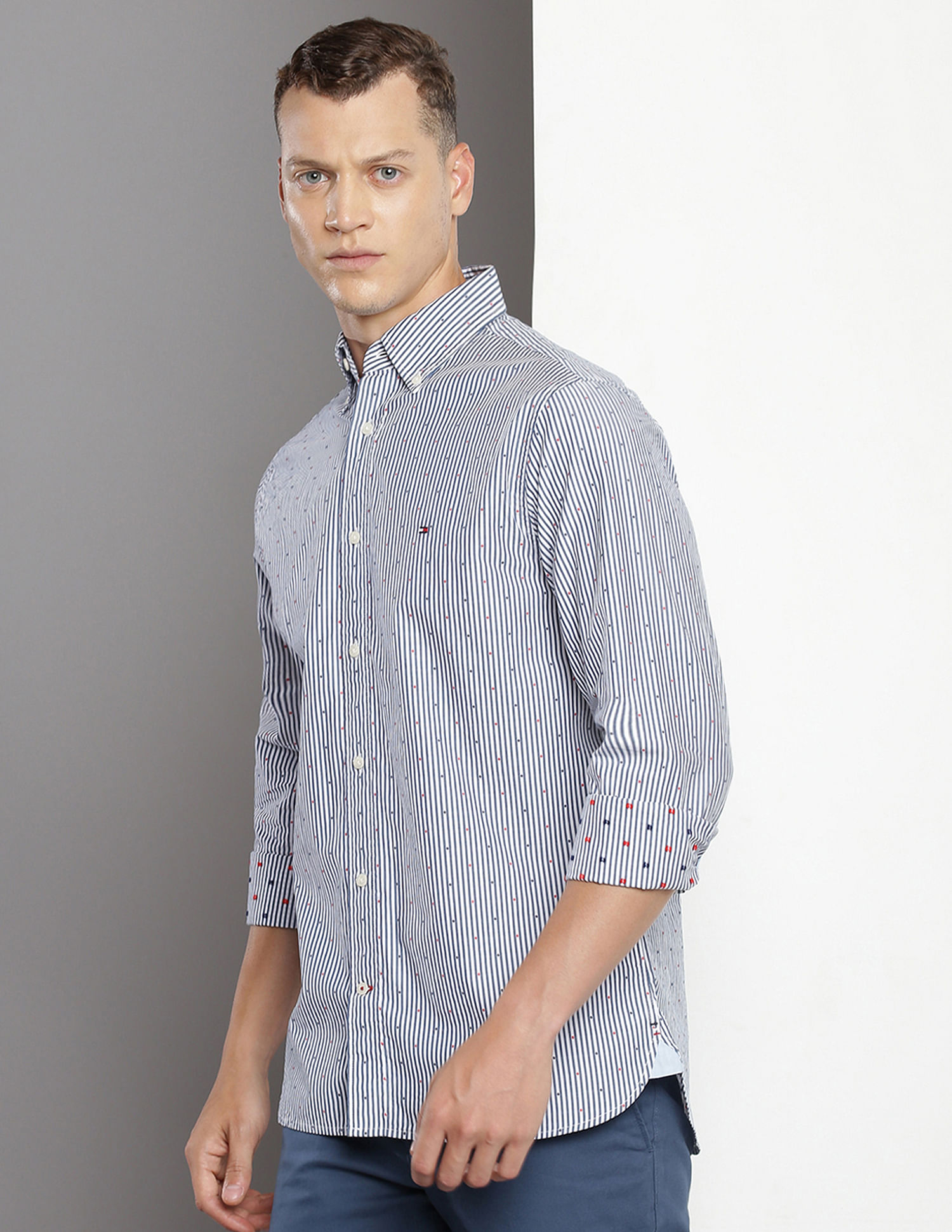 Tommy Hilfiger Button Down Collar Vertical Stripe Shirt