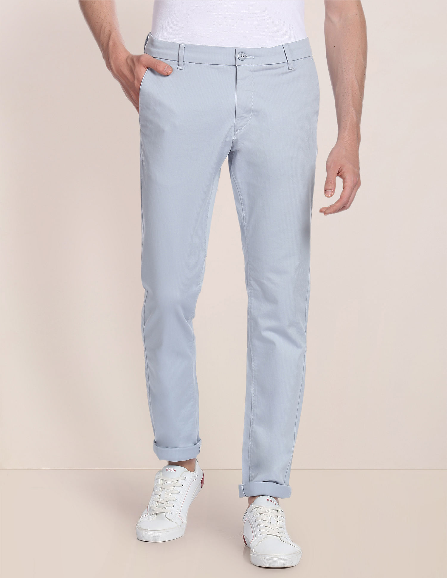 U.S. Polo Assn. Herringbone Textured Casual Trousers