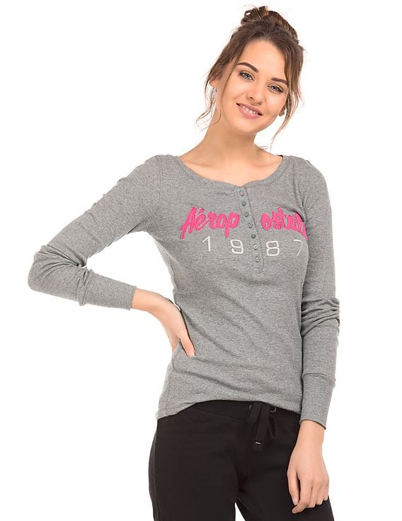 Buy Aeropostale Brand Applique Long Sleeve Henley T-Shirt