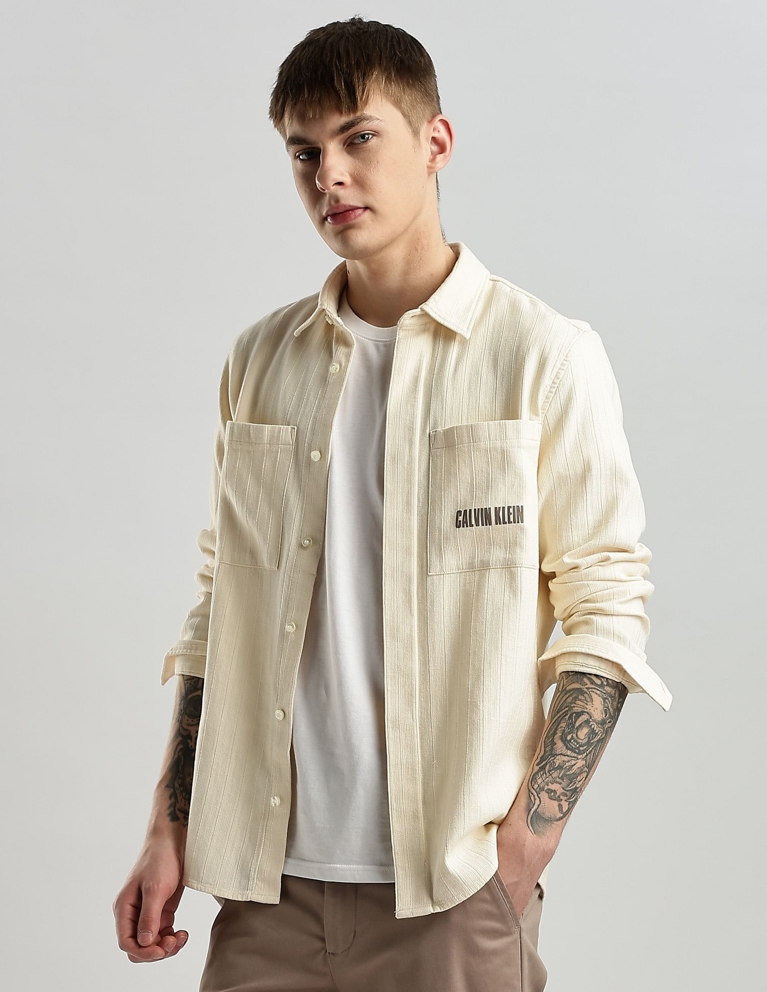 Calvin Klein Jeans Vertical Stripes Regular Fit Dobby Woven Shirt