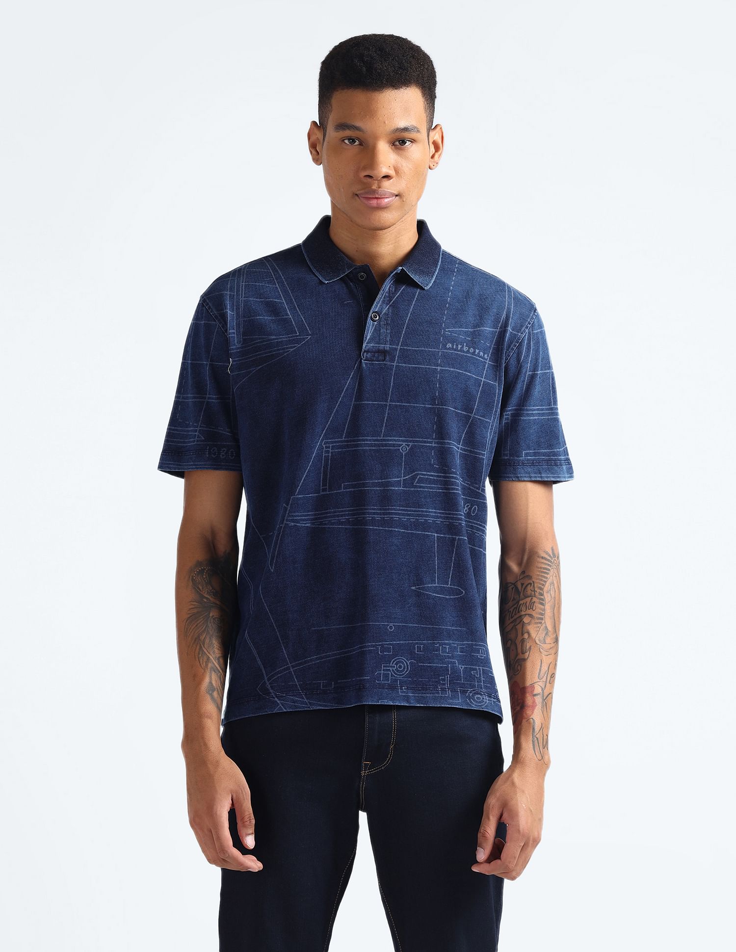 Flying Machine Graphic Print Relaxed Polo Shirt