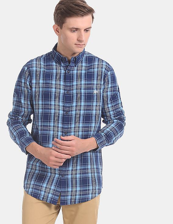 Aeropostale Blue Button Down Collar Check Shirt