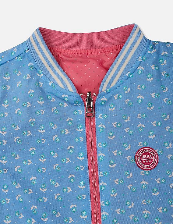U.S. Polo Assn. Kids Girls Pink And Blue Reversible Bomber Jacket