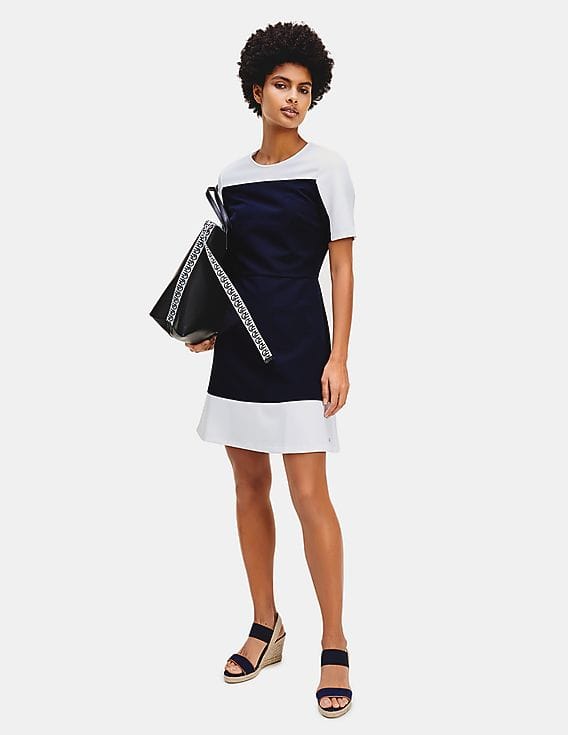 tommy hilfiger women's tiered split neck short sleeve dress Tommy Hilfiger Women's Short Sleeve Surplice Neck Cross Waist Knee Length  A-Line Dress, Deep Scarlet, 2 at Amazon Women's Clothing store