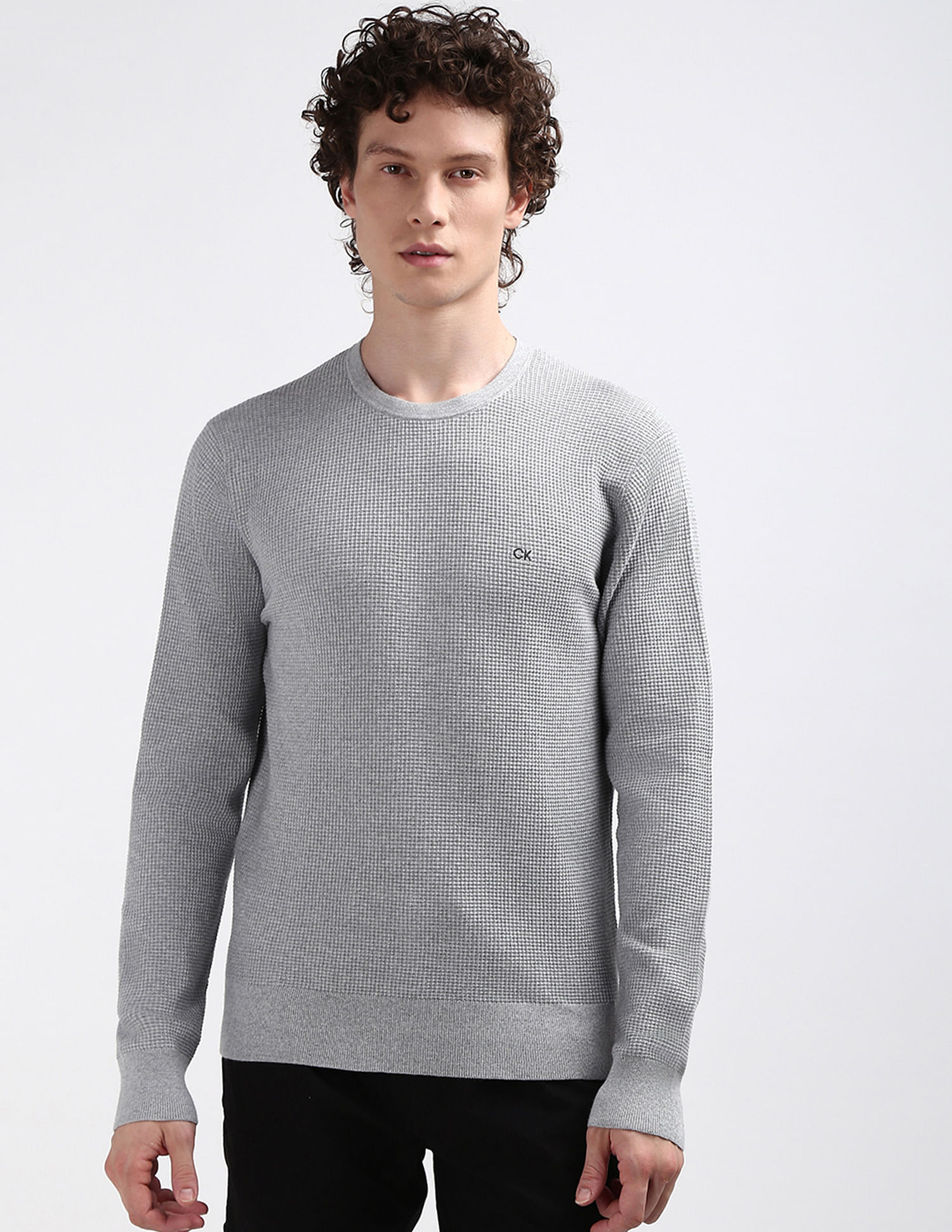 Calvin Klein Crew Neck Patterned Knit Sweater