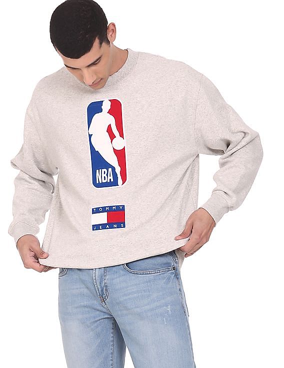 Tommy Buy Hilfiger White Hooded Appliqued Sweatshirt NBA Logo Men