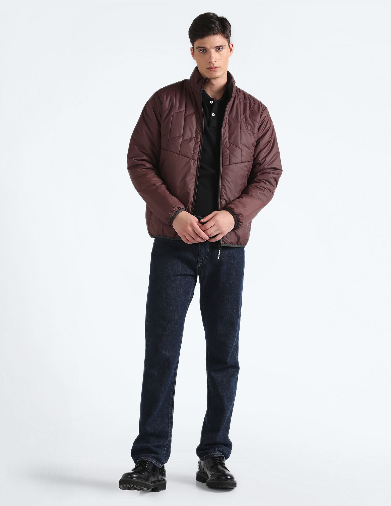 Flying Machine Reversible Solid Quilted Jacket