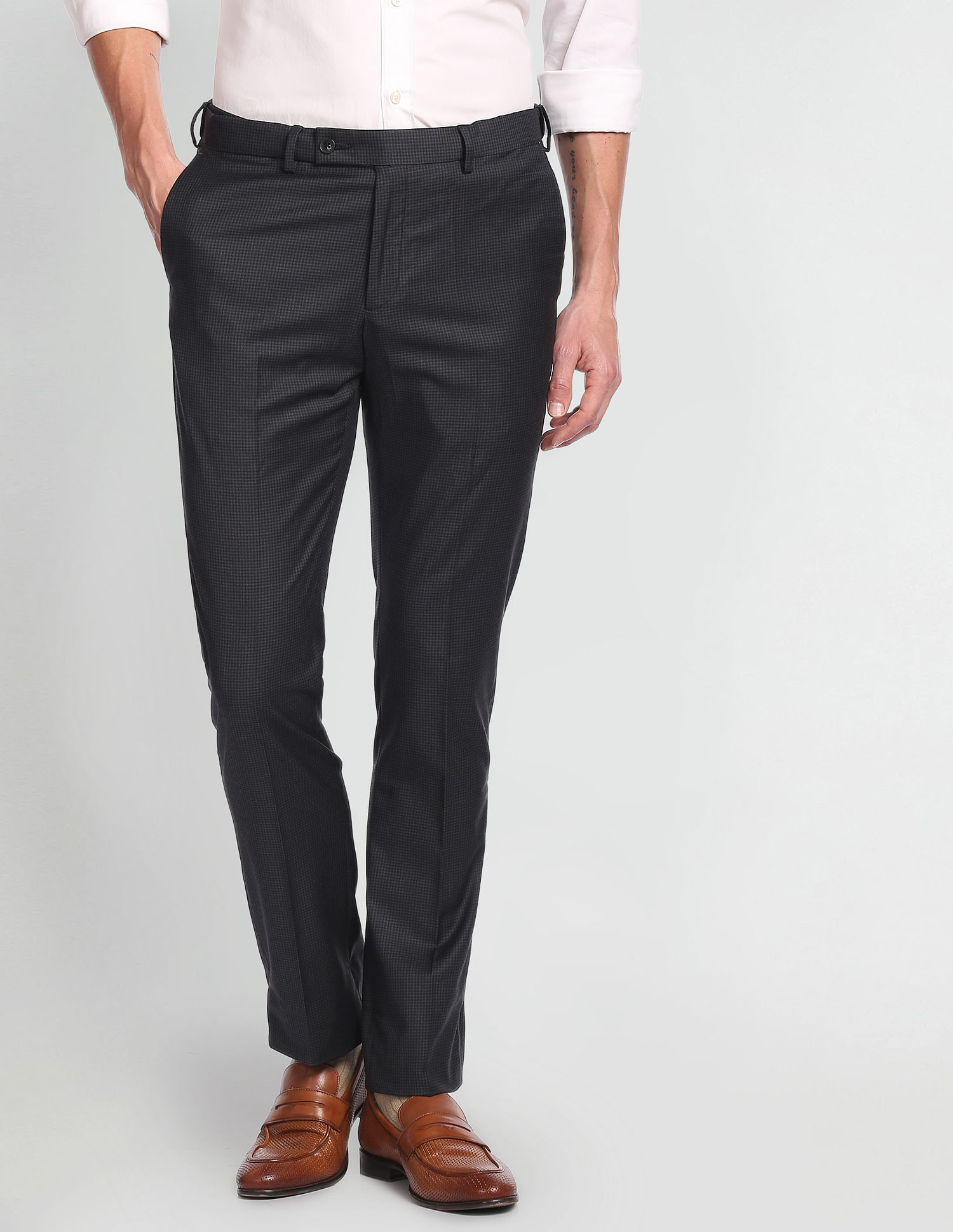 Navy Shapes Slim Fit Micro Check Trousers Color