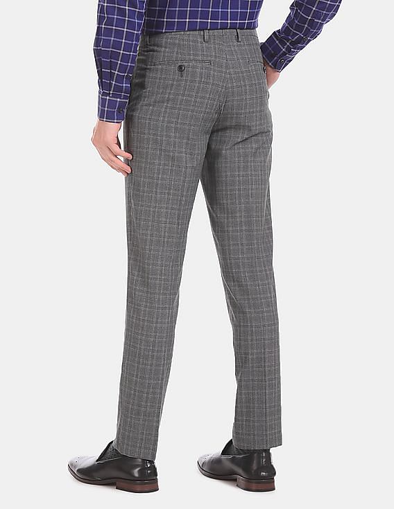 Buy CRIMSOUNE CLUB Grey Checks Cotton Slim Fit Mens Trousers  Shoppers Stop