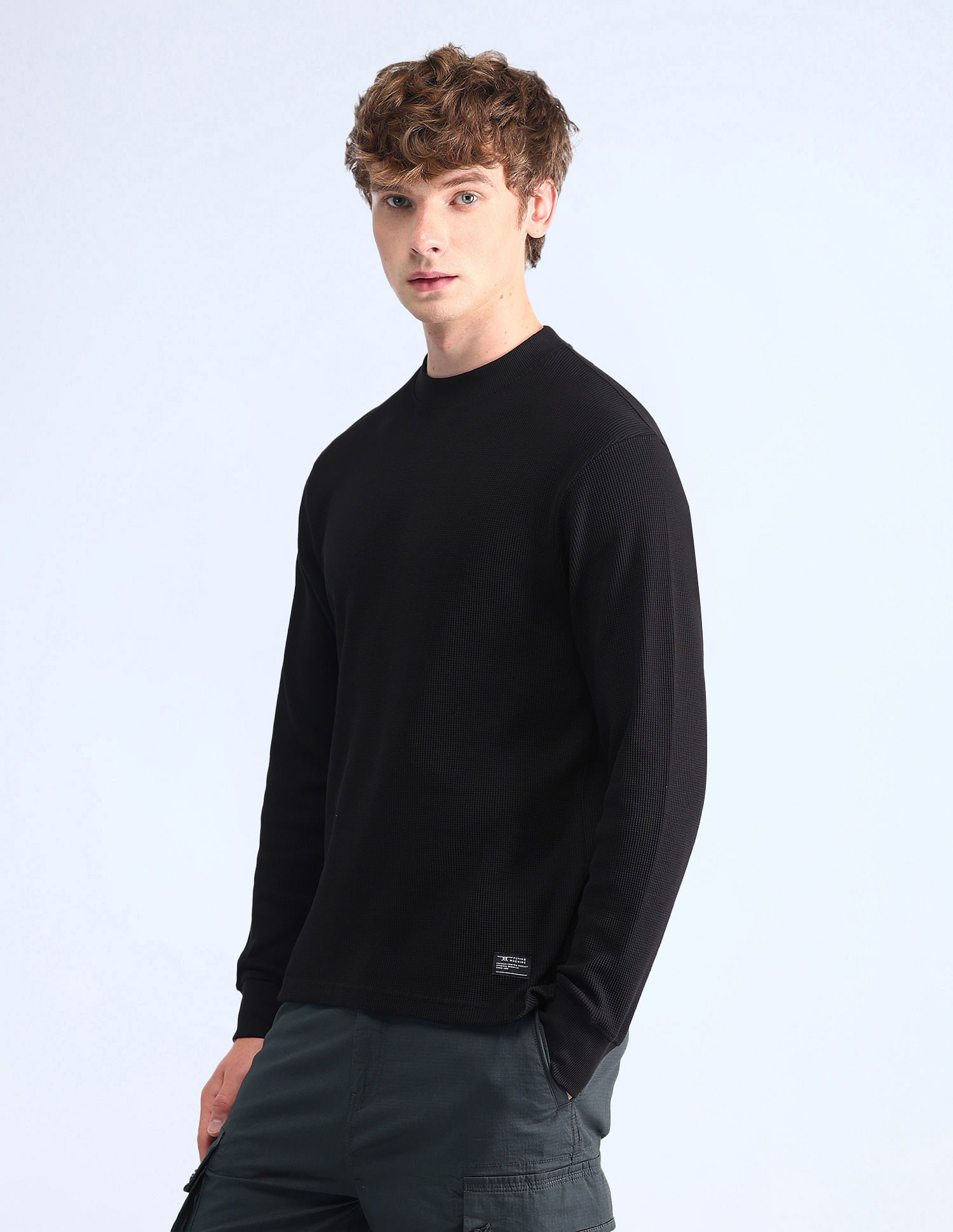 Flying Machine Solid Crew Neck Sweatshirt
