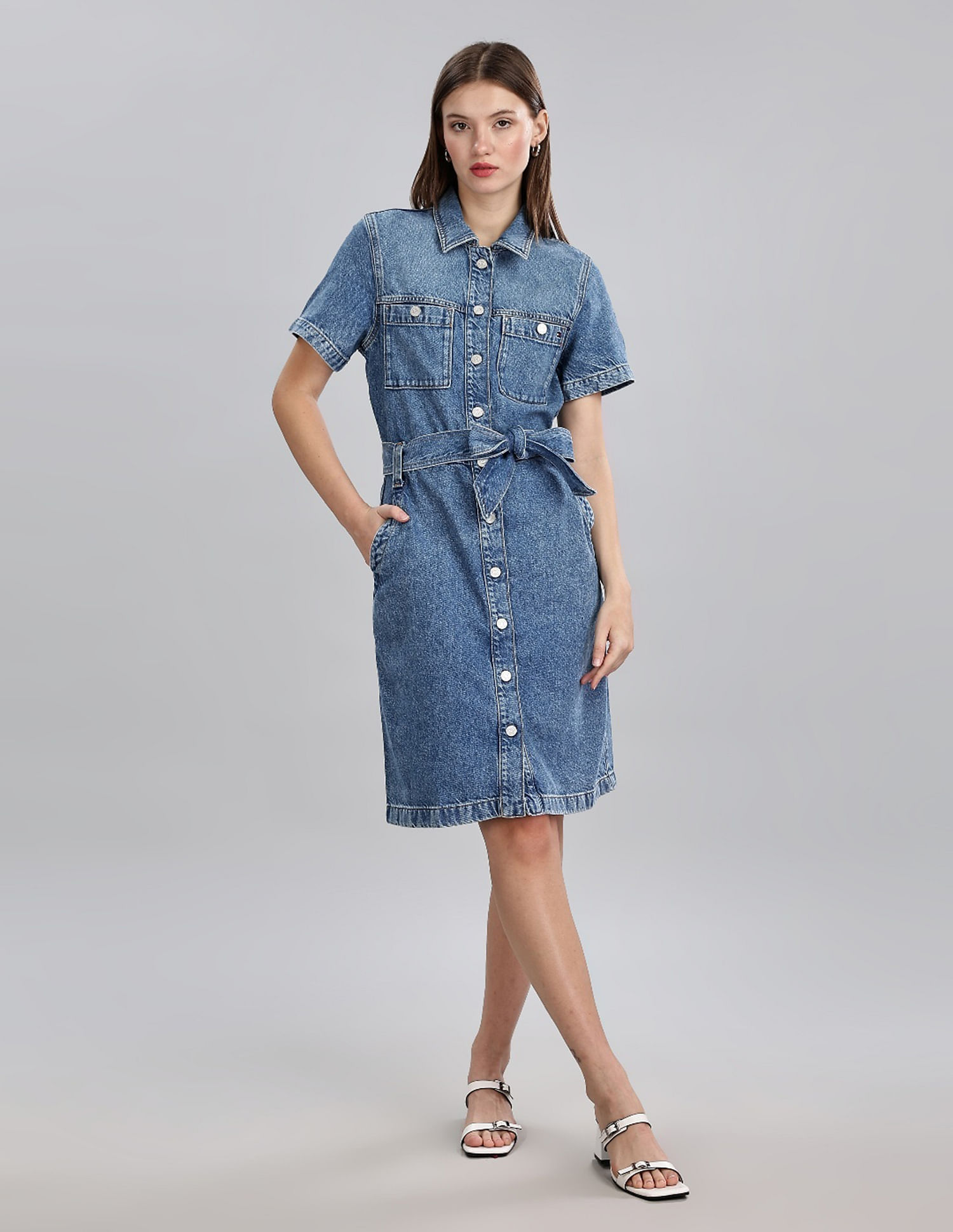 Tommy Hilfiger Cotton Spread Collar Denim Dress