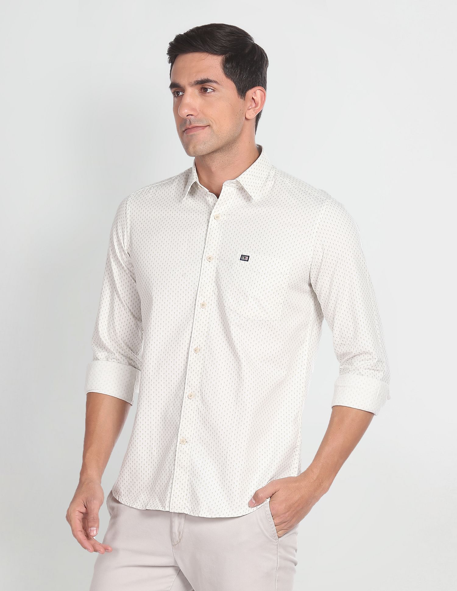 Arrow Sports Geometric Print Herringbone Shirt