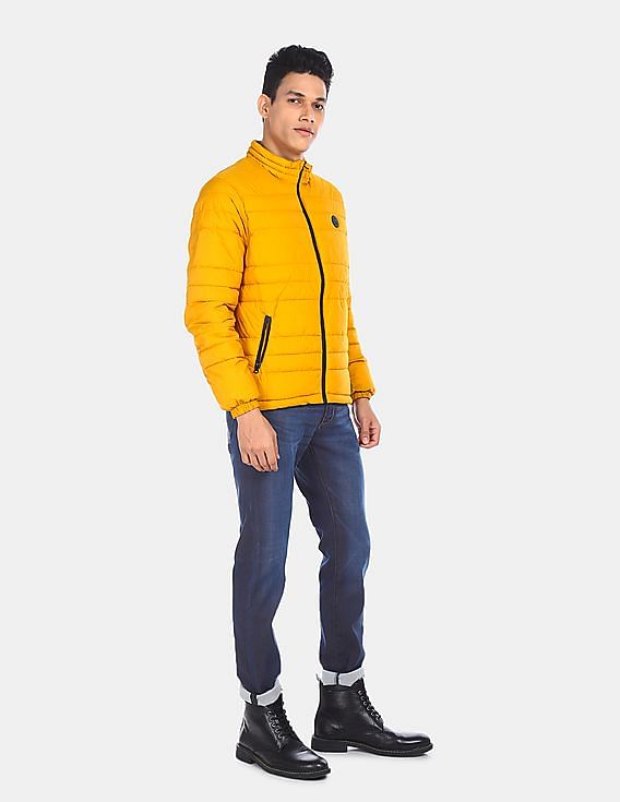 U.S. Polo Assn. Men Yellow Stand Collar Quilted Solid Puffer Jacket