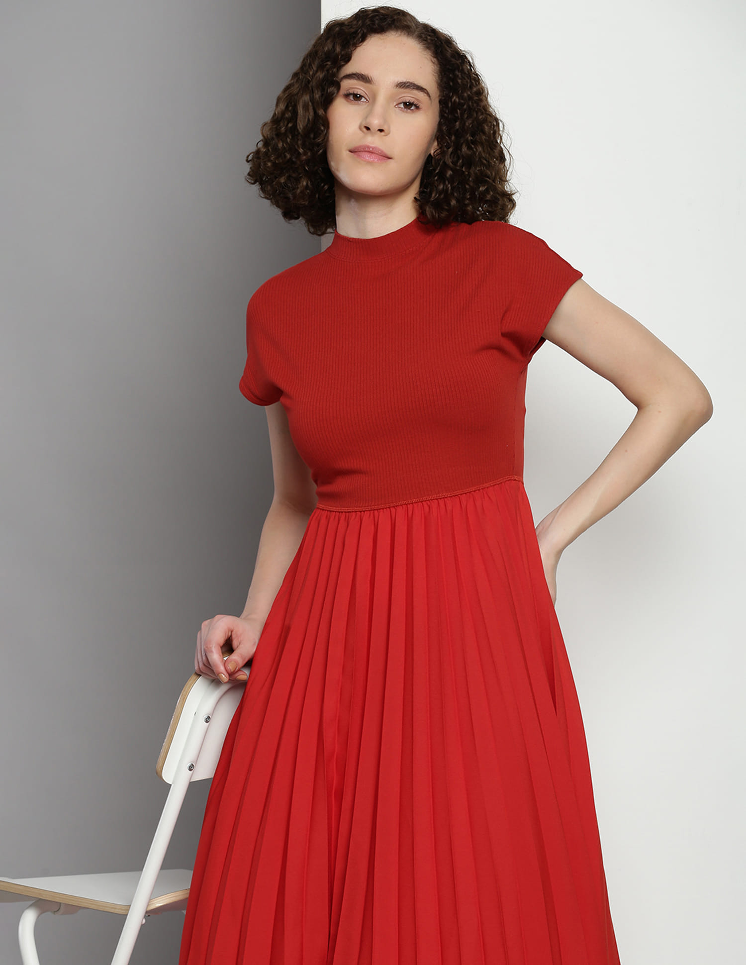 Buy Tommy Hilfiger Mock Neck Pleated Midi Dress