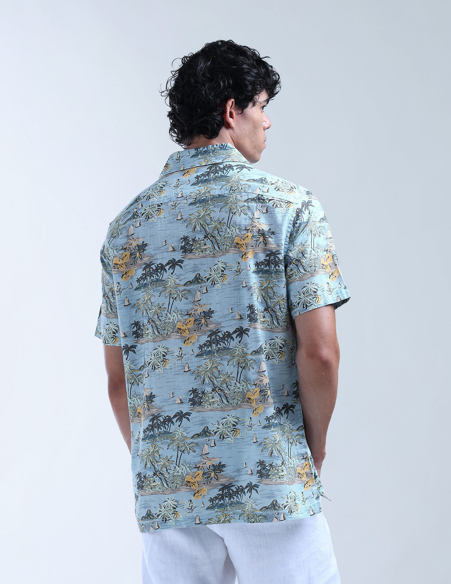 Flying Machine Tropical Printed Pure Cotton Cuban Shirt